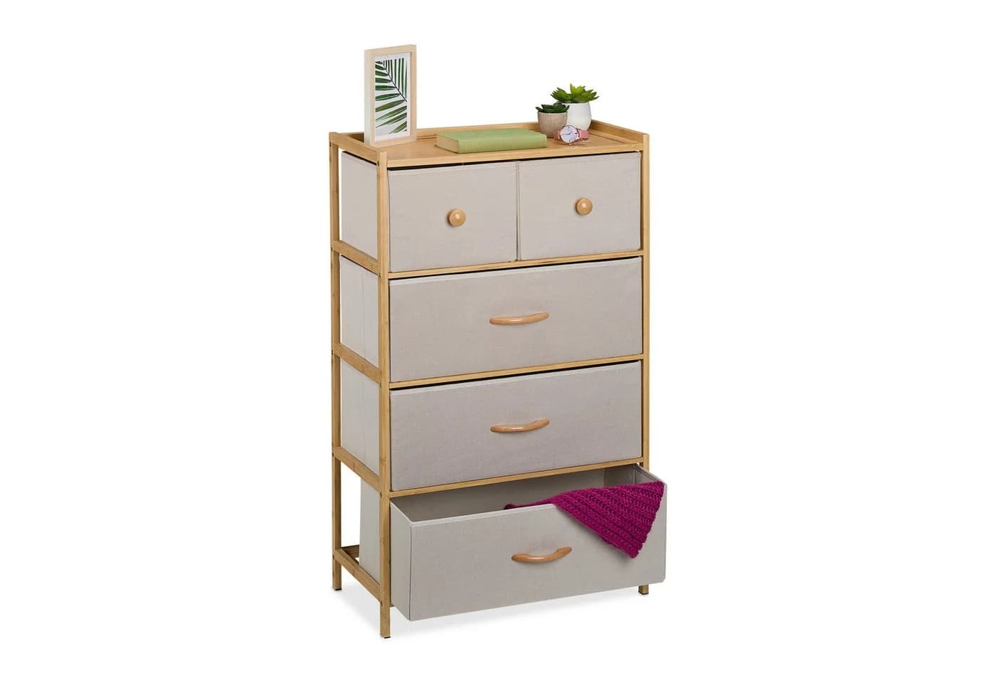 relaxdays Kommode Bambus 5 Schubladen Beige Stoff - Bild 2