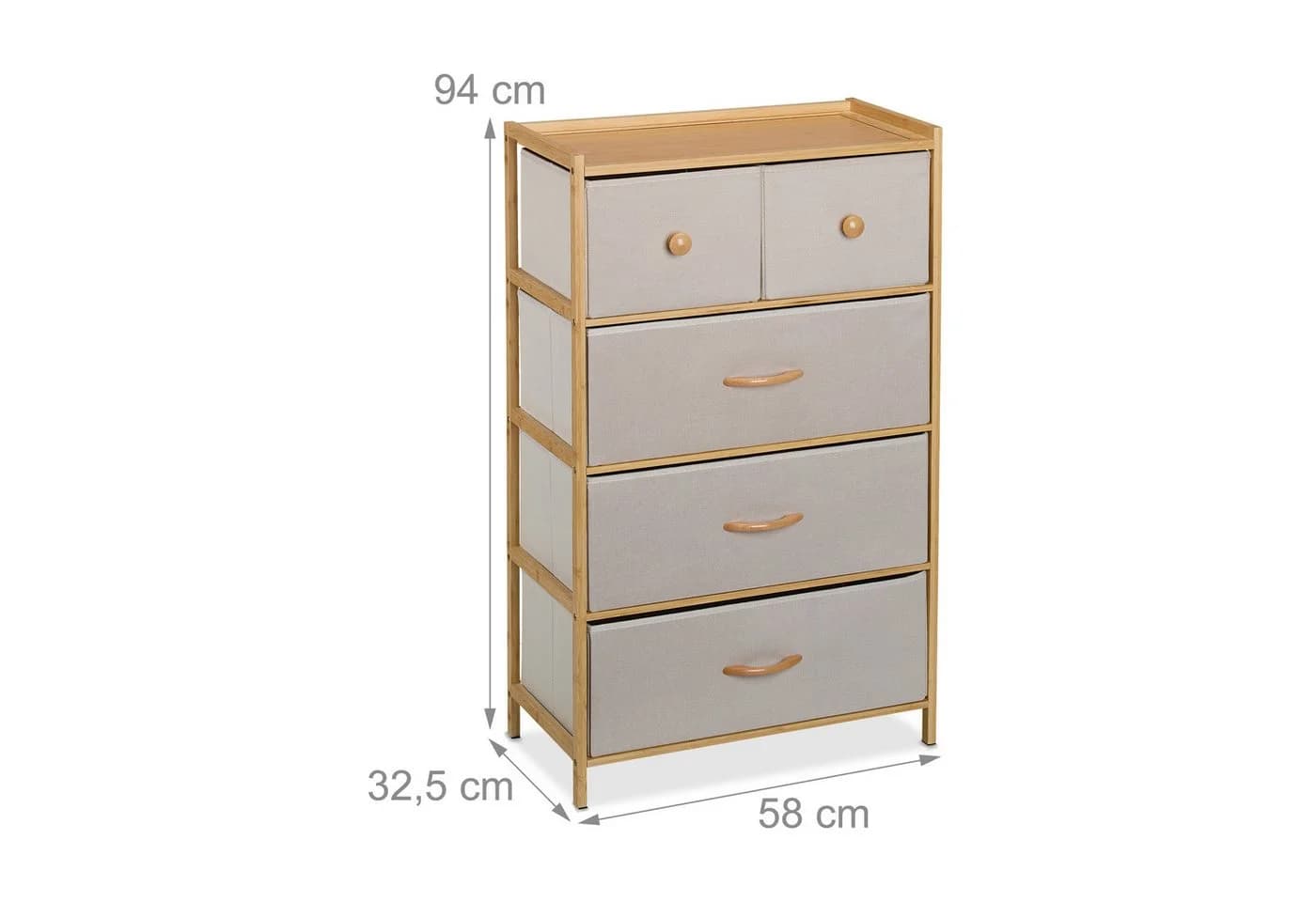 relaxdays Kommode Bambus 5 Schubladen Beige Stoff - Bild 4