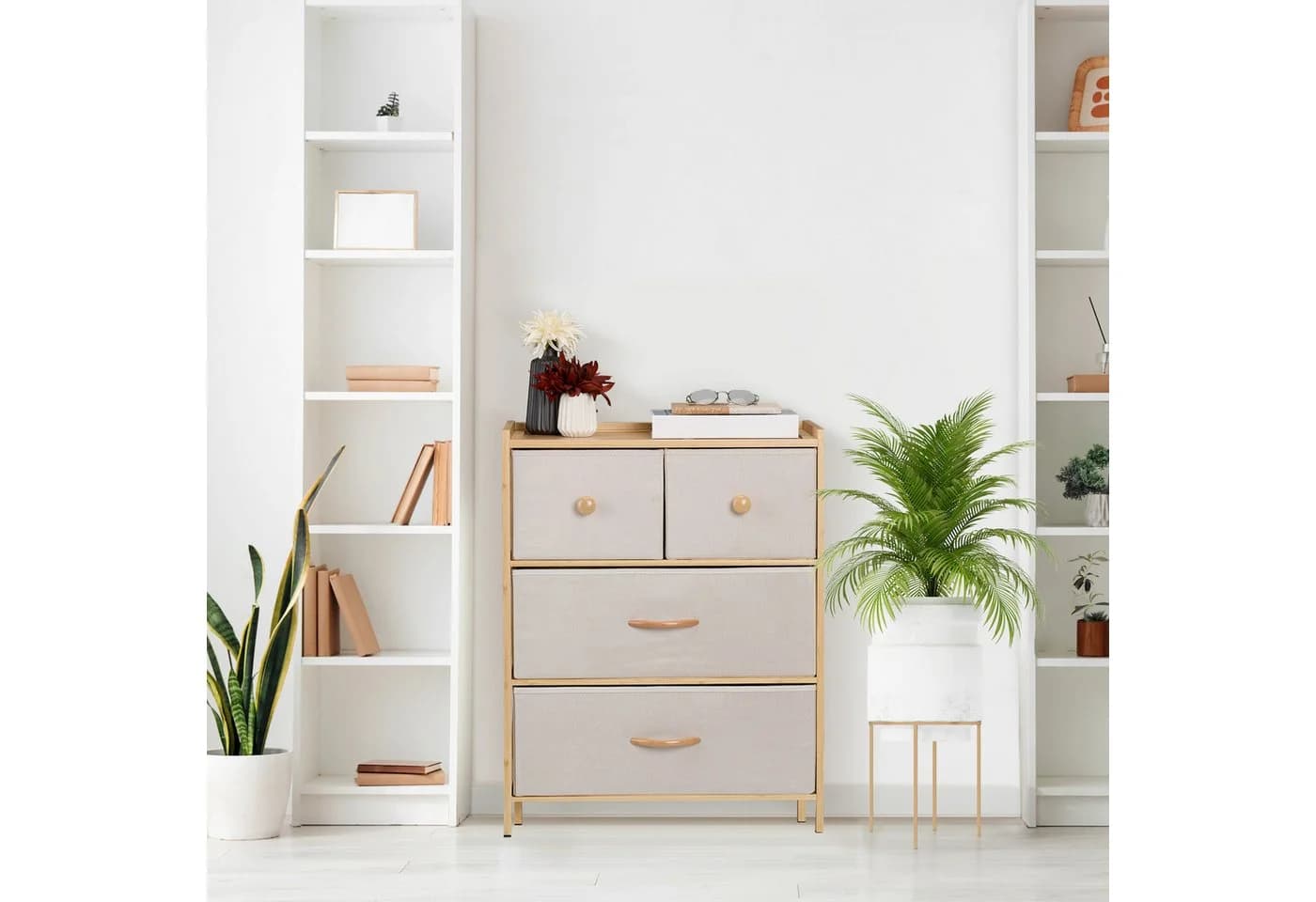 relaxdays Kommode Bambus 4 Schubladen Beige