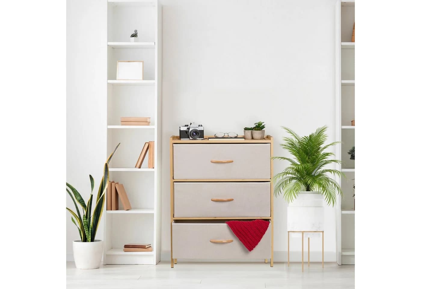 relaxdays Kommode Bambus 3 Schubladen Beige