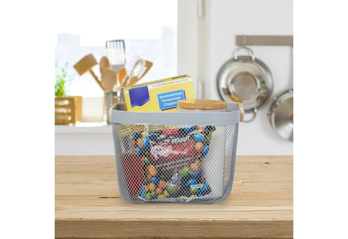 relaxdays Aufbewahrungskorb Drahtkorb mit Henkel im 2er Set Weiß/Braun - Bild 3