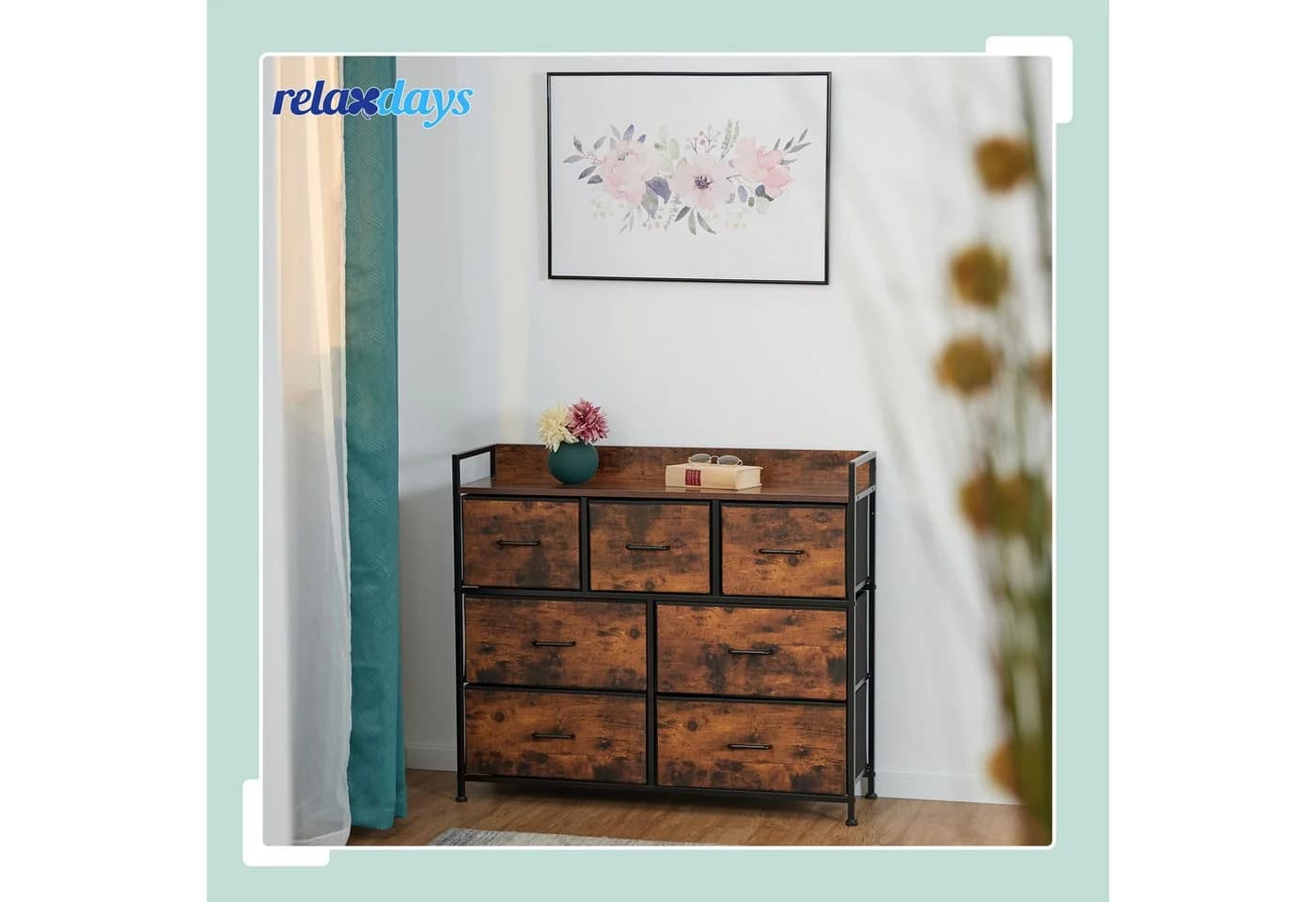 relaxdays Kommode mit 7 Schubladen Industrial Schwarz