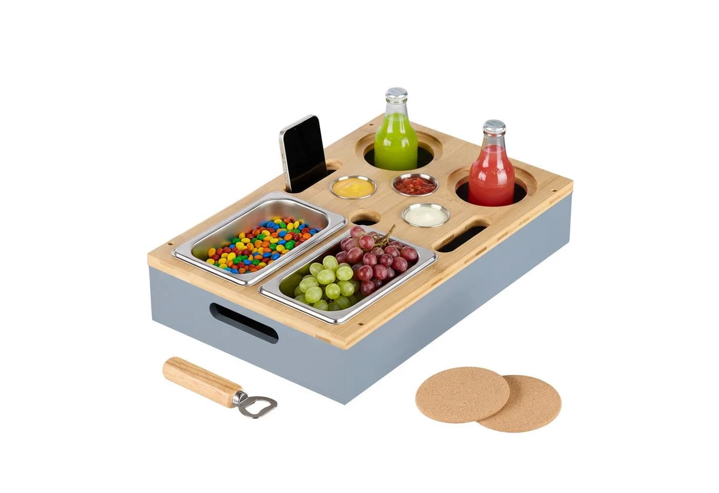 relaxdays Couchbar Tabletttisch mit Zubehör Bambus Grau - Bild 2