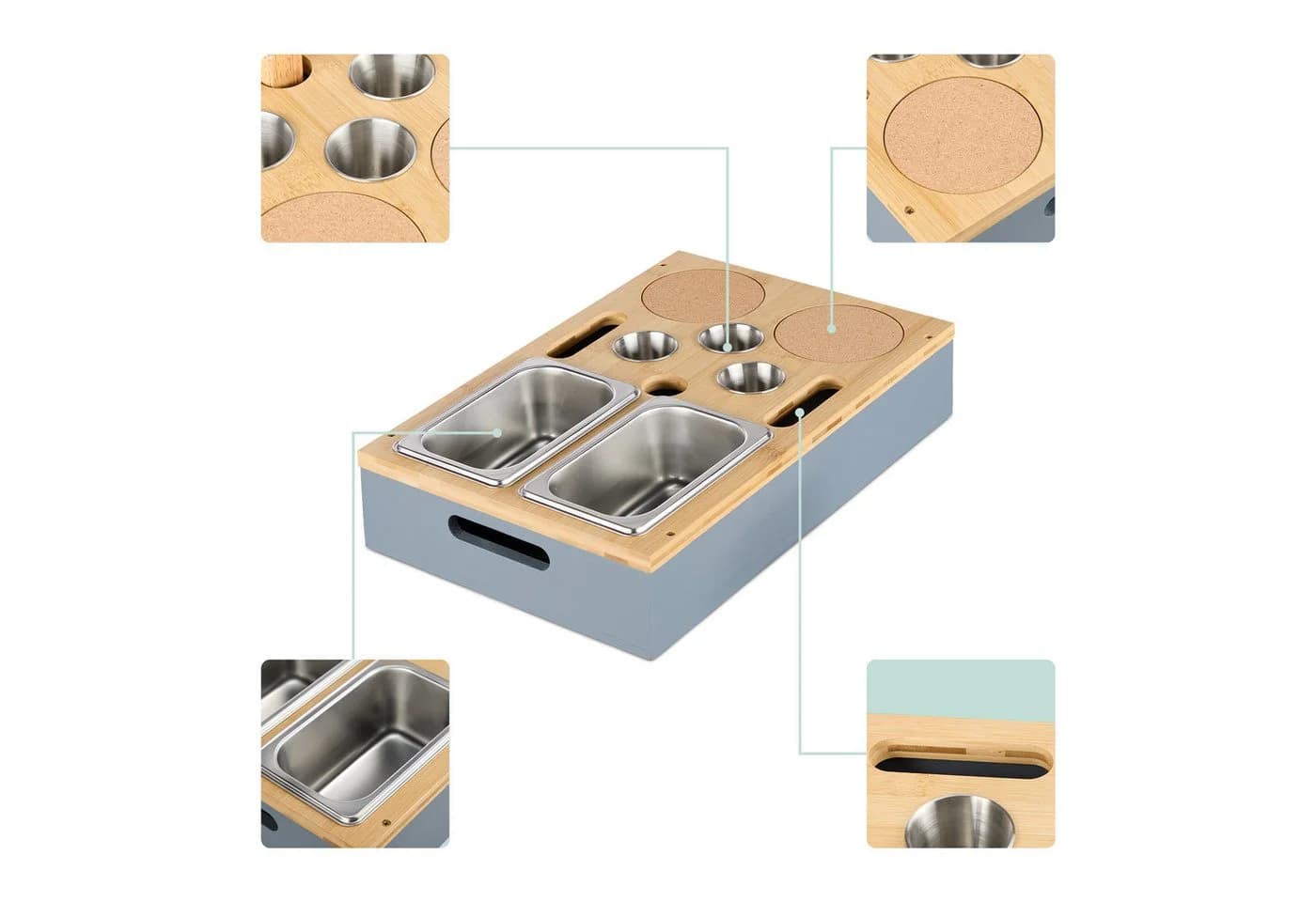relaxdays Couchbar Tabletttisch mit Zubehör Bambus Grau - Bild 5