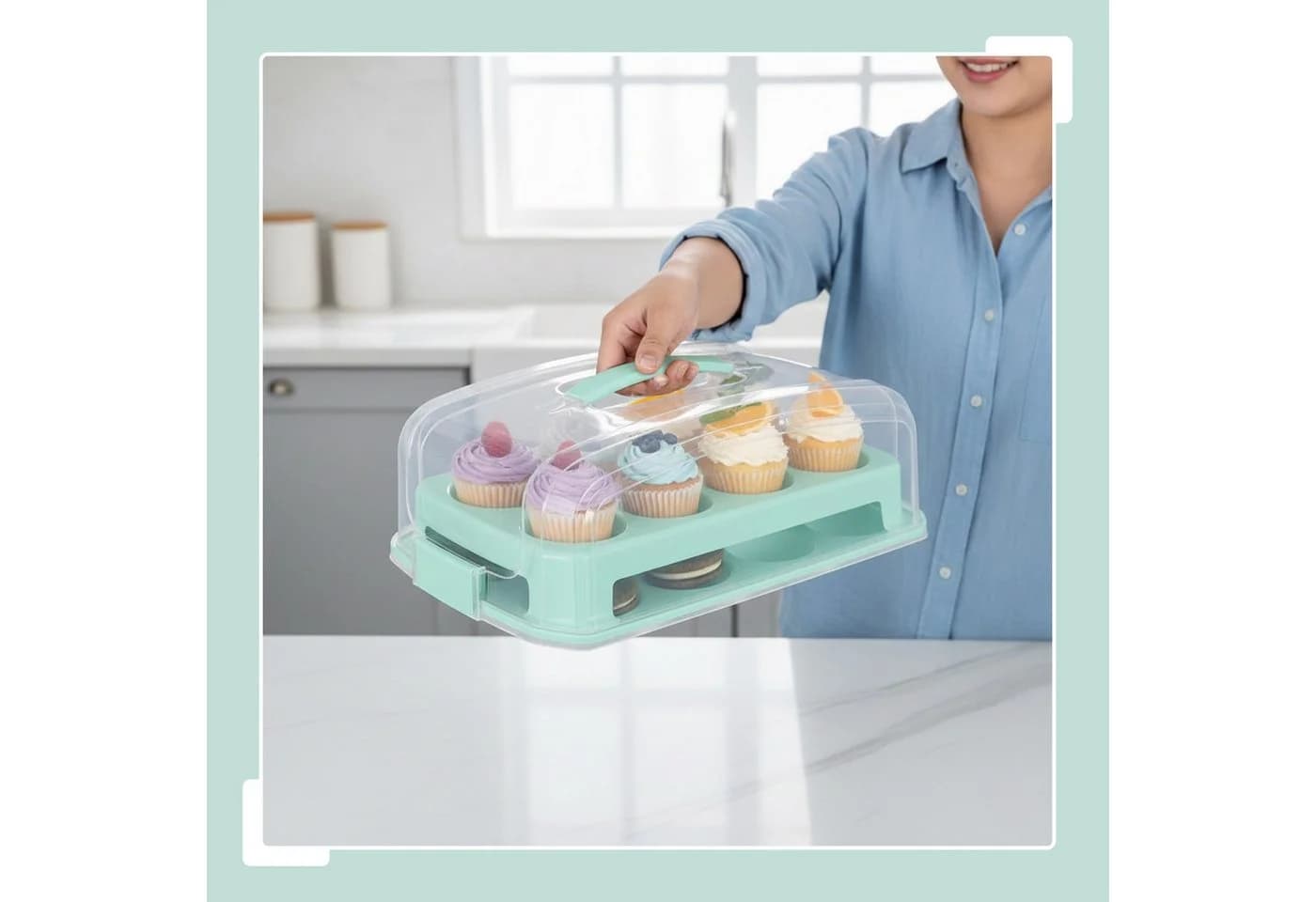 relaxdays Muffin Transportbox 24er Kunststoff Türkis Transparent - Bild 3