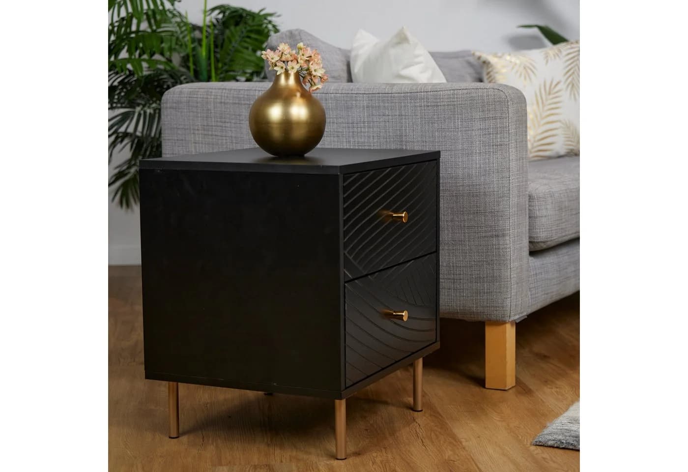 relaxdays Nachttisch 2er Pack mit 2 Schubladen, Schwarz/Gold - Bild 3