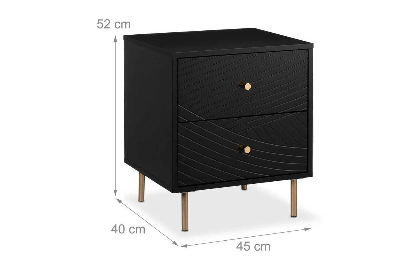 relaxdays Nachttisch 2er Pack mit 2 Schubladen, Schwarz/Gold - Bild 4