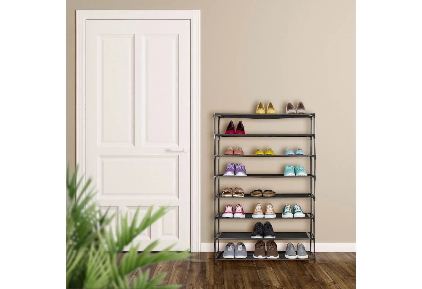 relaxdays Schuhregal 8 Ebenen Schwarz Stoffablagen