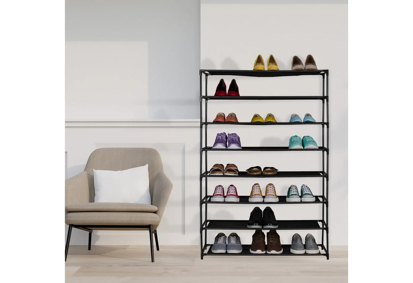 relaxdays Schuhregal 8 Ebenen Schwarz Stoffablagen - Bild 5