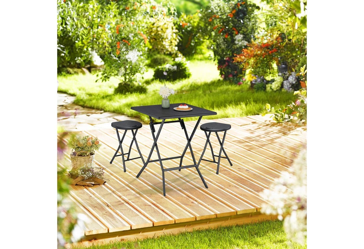 relaxdays Klapphocker 2er Set Schwarz Kunststoff Stahl