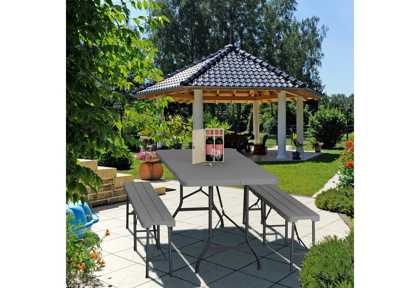relaxdays Gartentisch klappbar grau mit Tragegriff