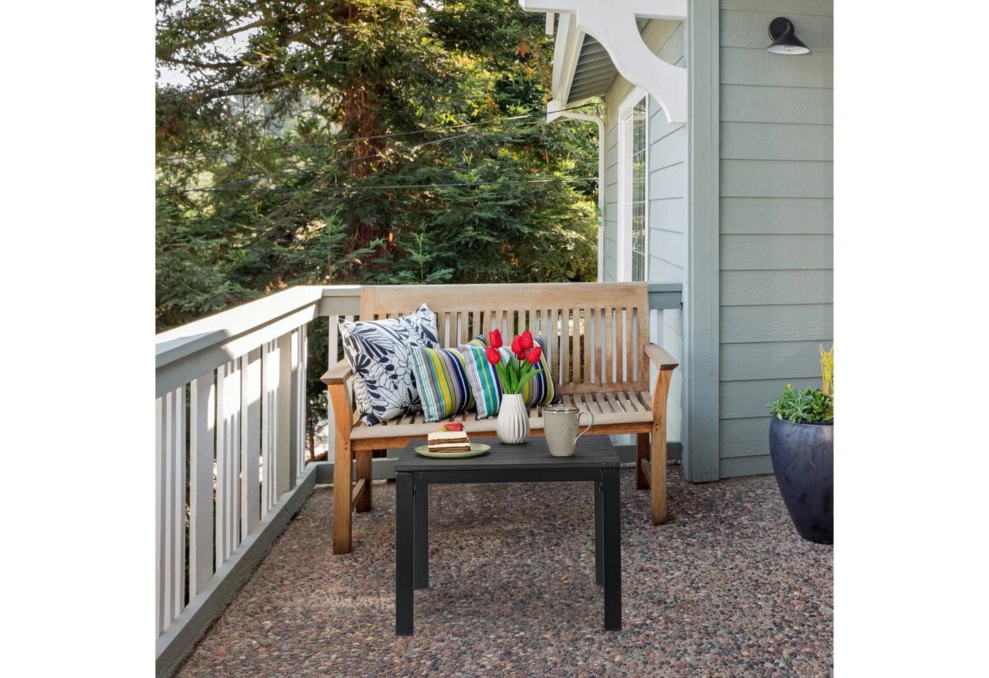 relaxdays Gartentisch Beistelltisch Balkon Schwarz Holzoptik