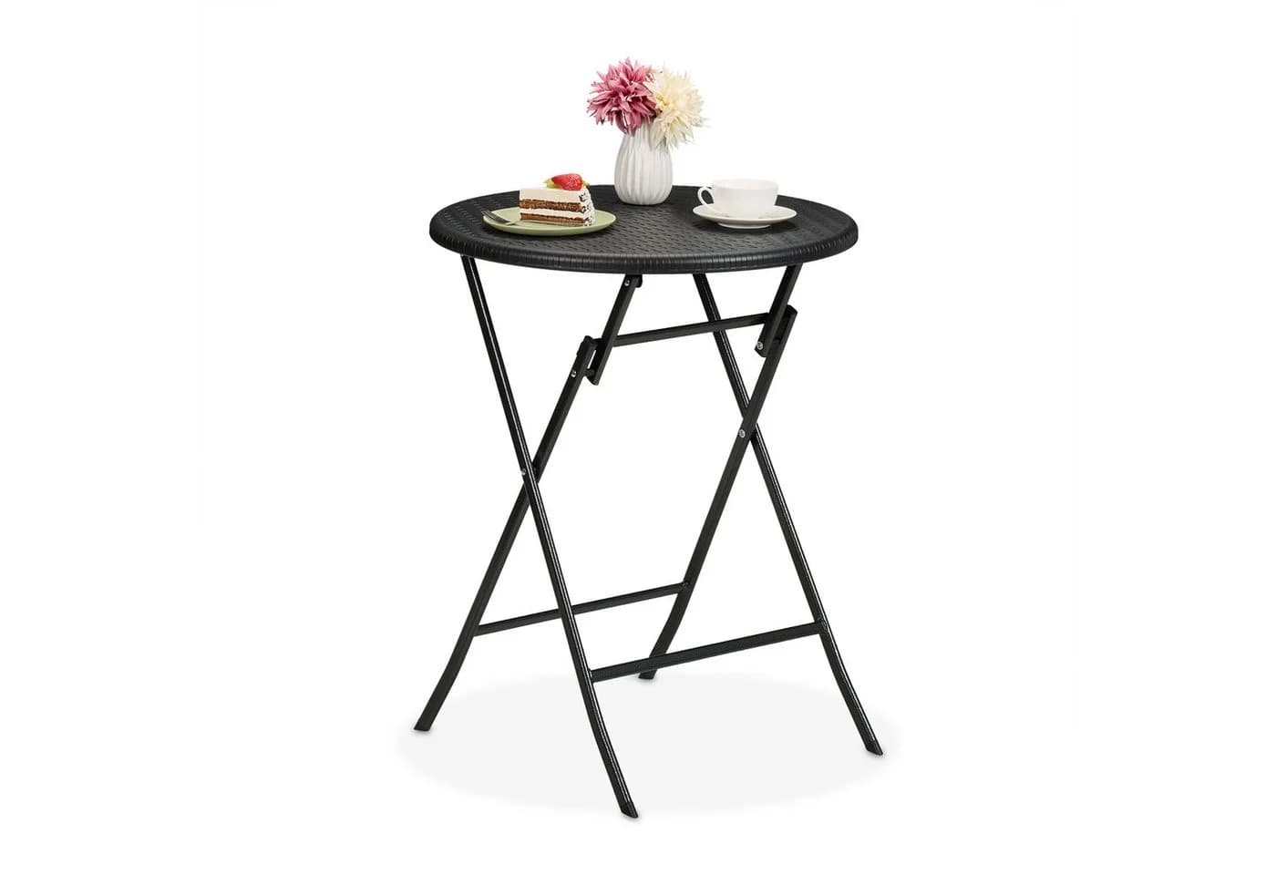 relaxdays Runder Gartentisch in Rattan-Optik Schwarz Klappbar - Bild 2