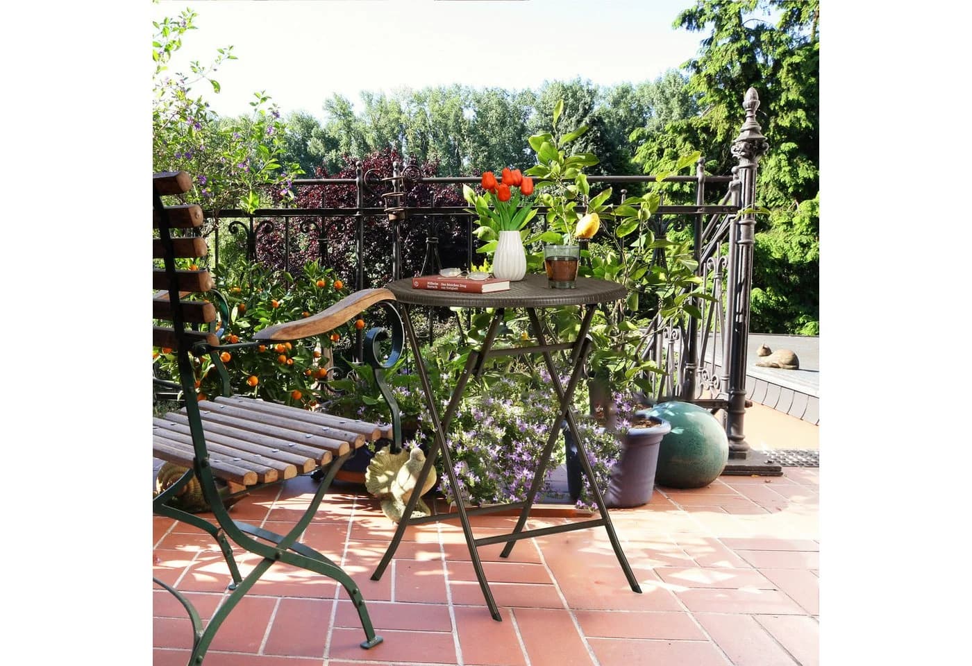 relaxdays Runder Gartentisch in Rattan-Optik Schwarz Klappbar - Bild 3