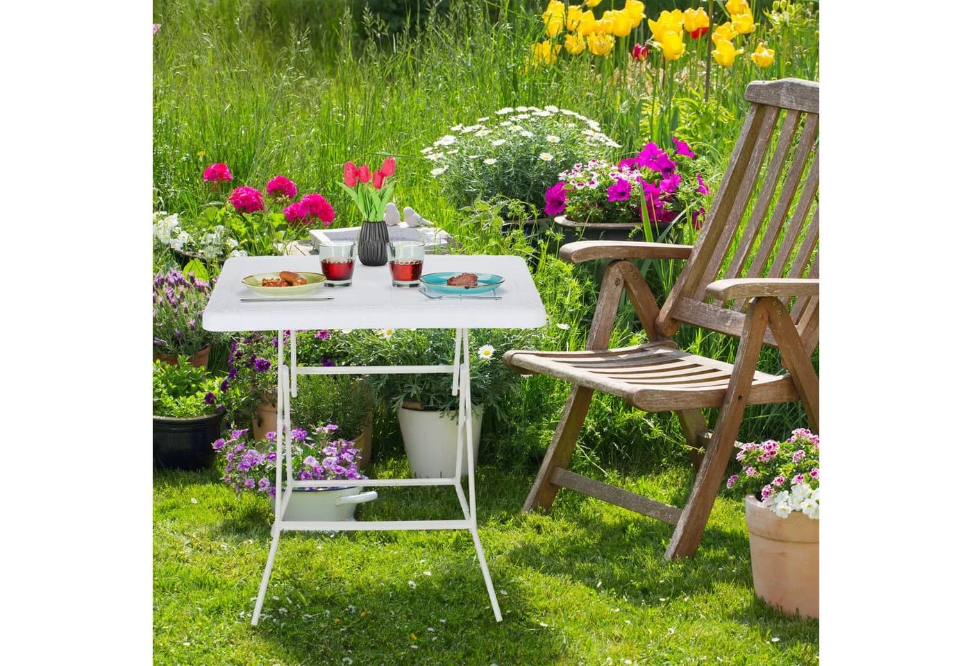 relaxdays Gartentisch in Holzoptik grau klappbar