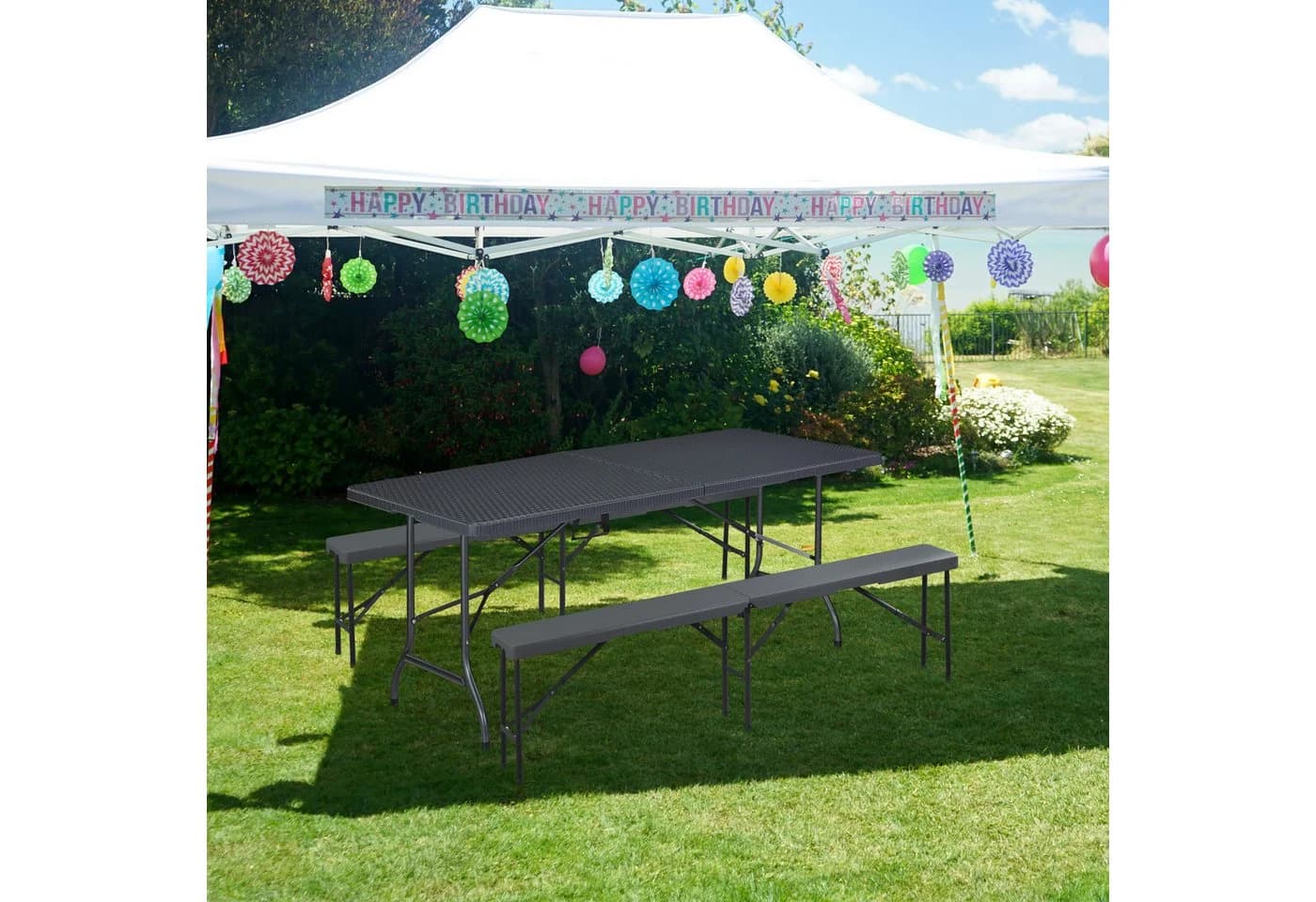 relaxdays Bierbank 2er Set Klappbank Grau 180 cm