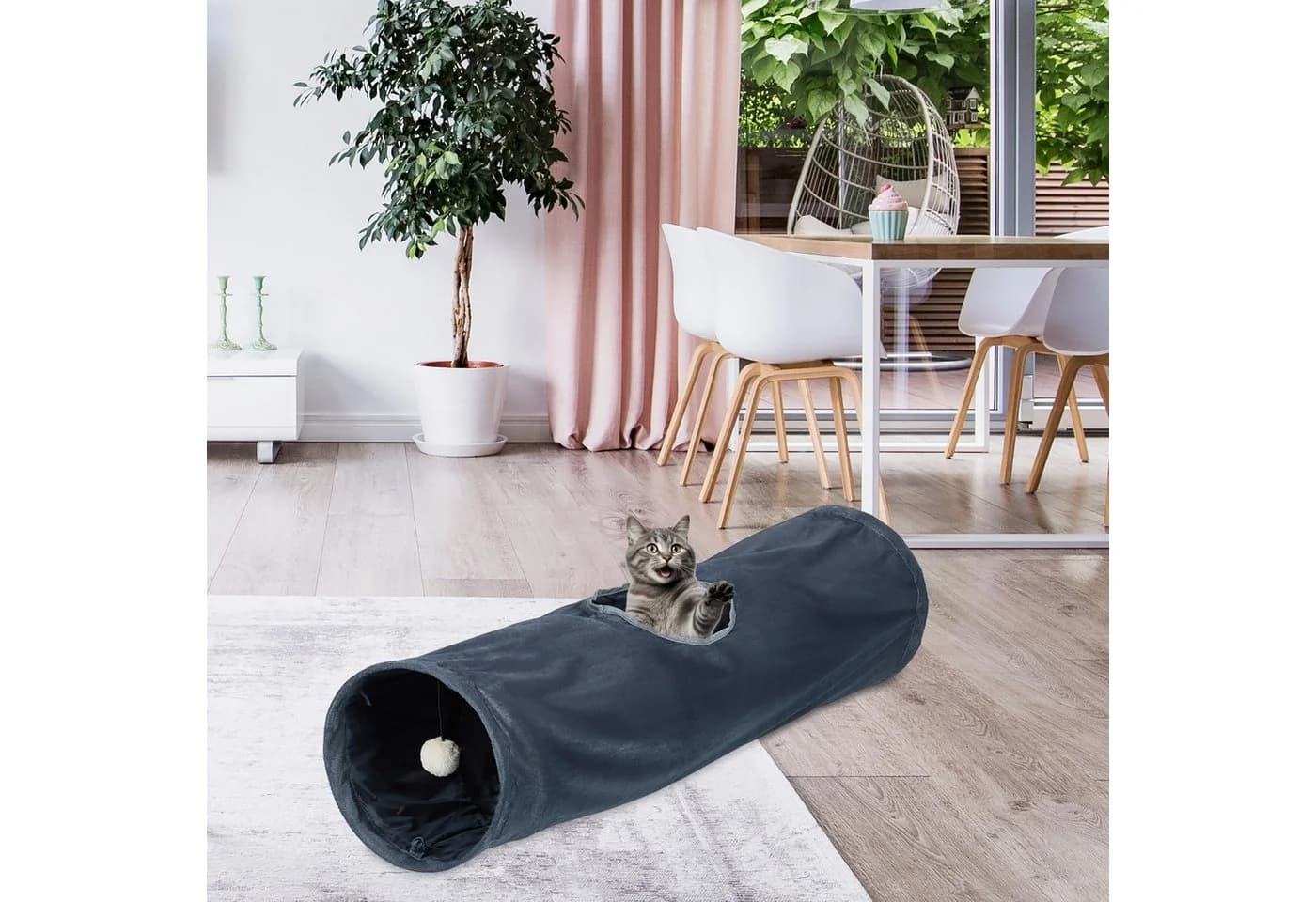 relaxdays Faltbarer Katzentunnel mit Plüsch, grau