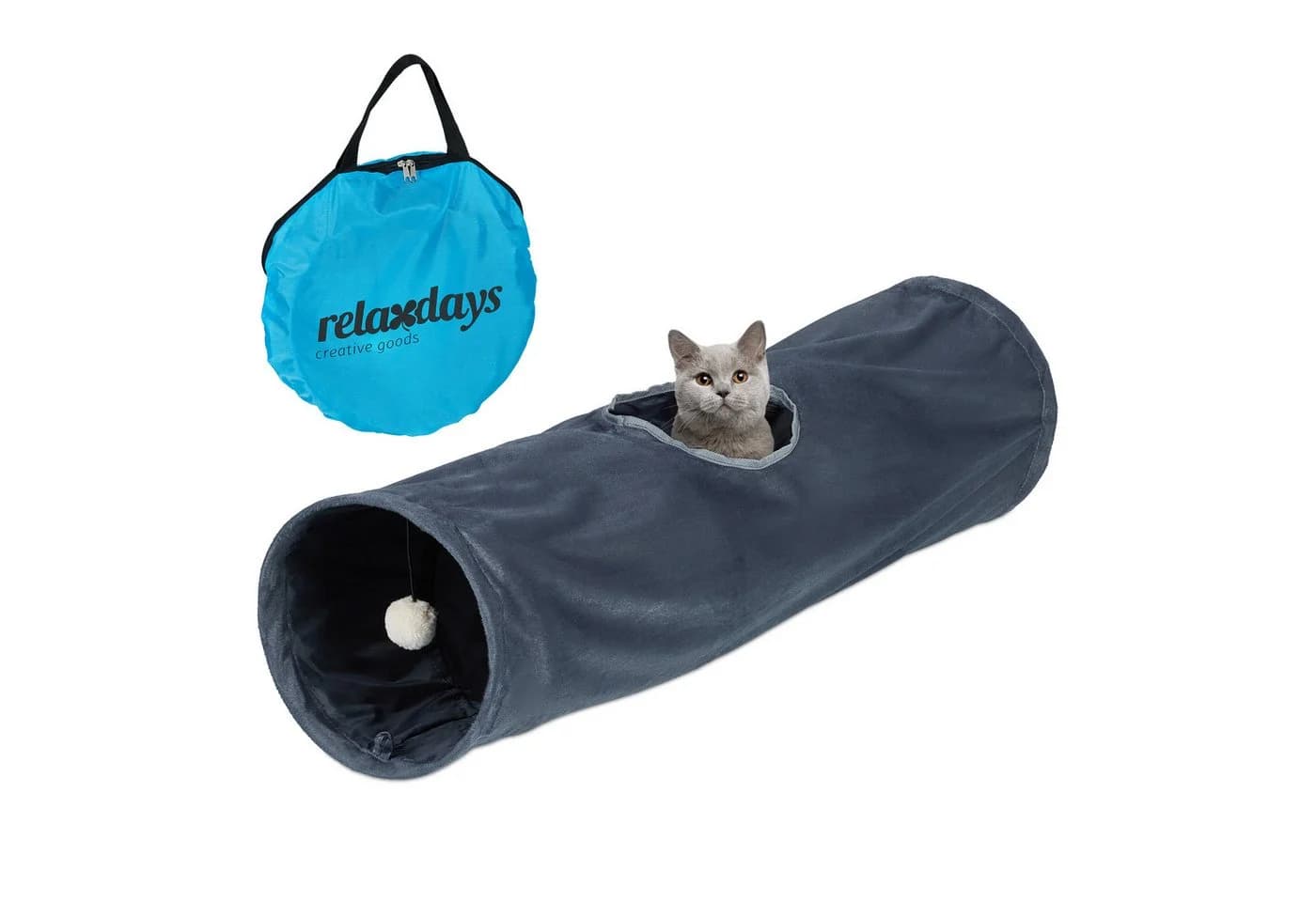 relaxdays Faltbarer Katzentunnel mit Plüsch, grau - Bild 2