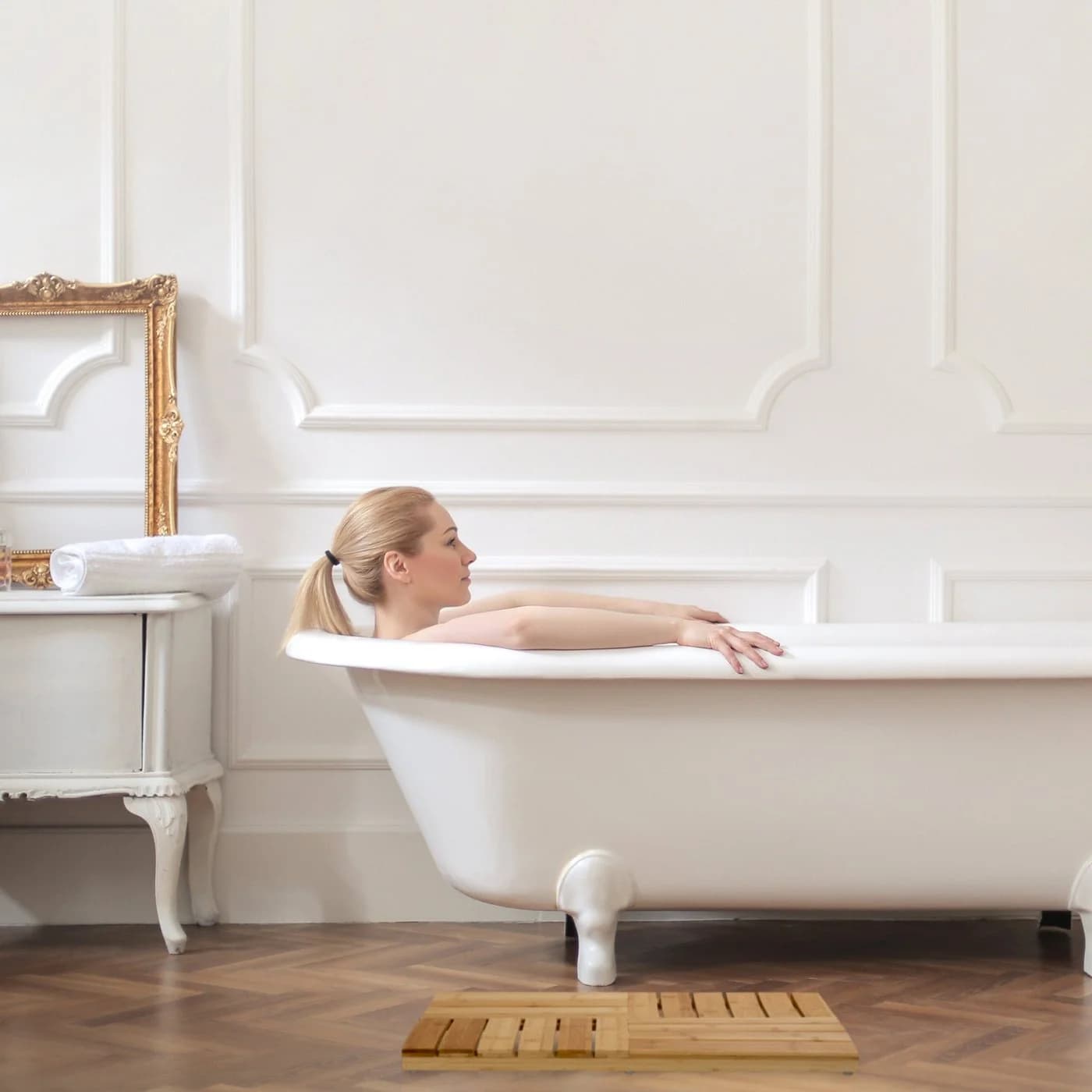 relaxdays Bambus Badematte Schwarz Mosaik Design Rutschfest - Bild 3