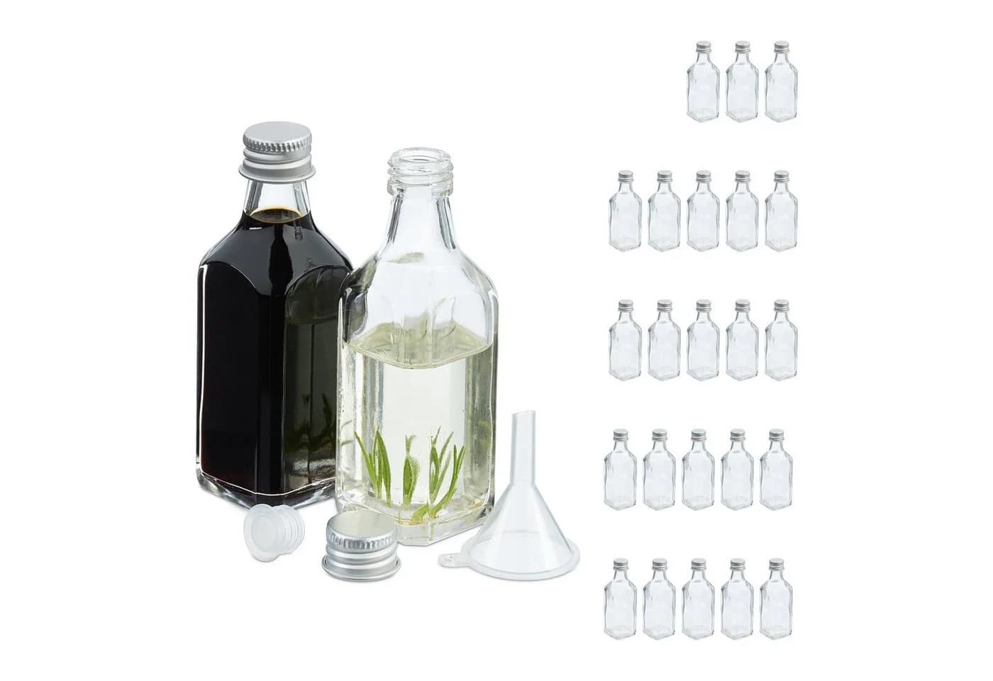 relaxdays 25er Set Miniflaschen Glas 50 ml mit Schraubverschluss und Trichter - Bild 2