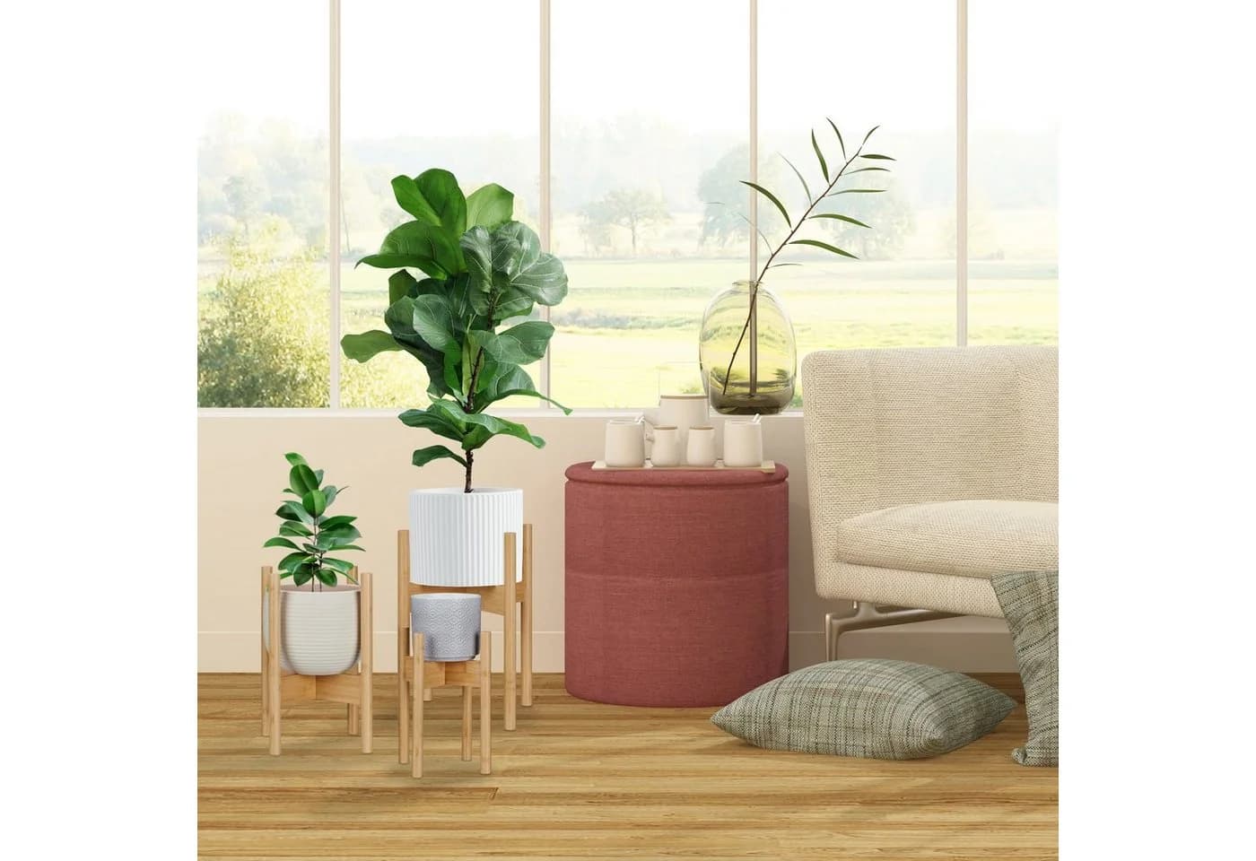 relaxdays Blumenständer Pflanzenständer im 3er Set Bambus - Bild 5