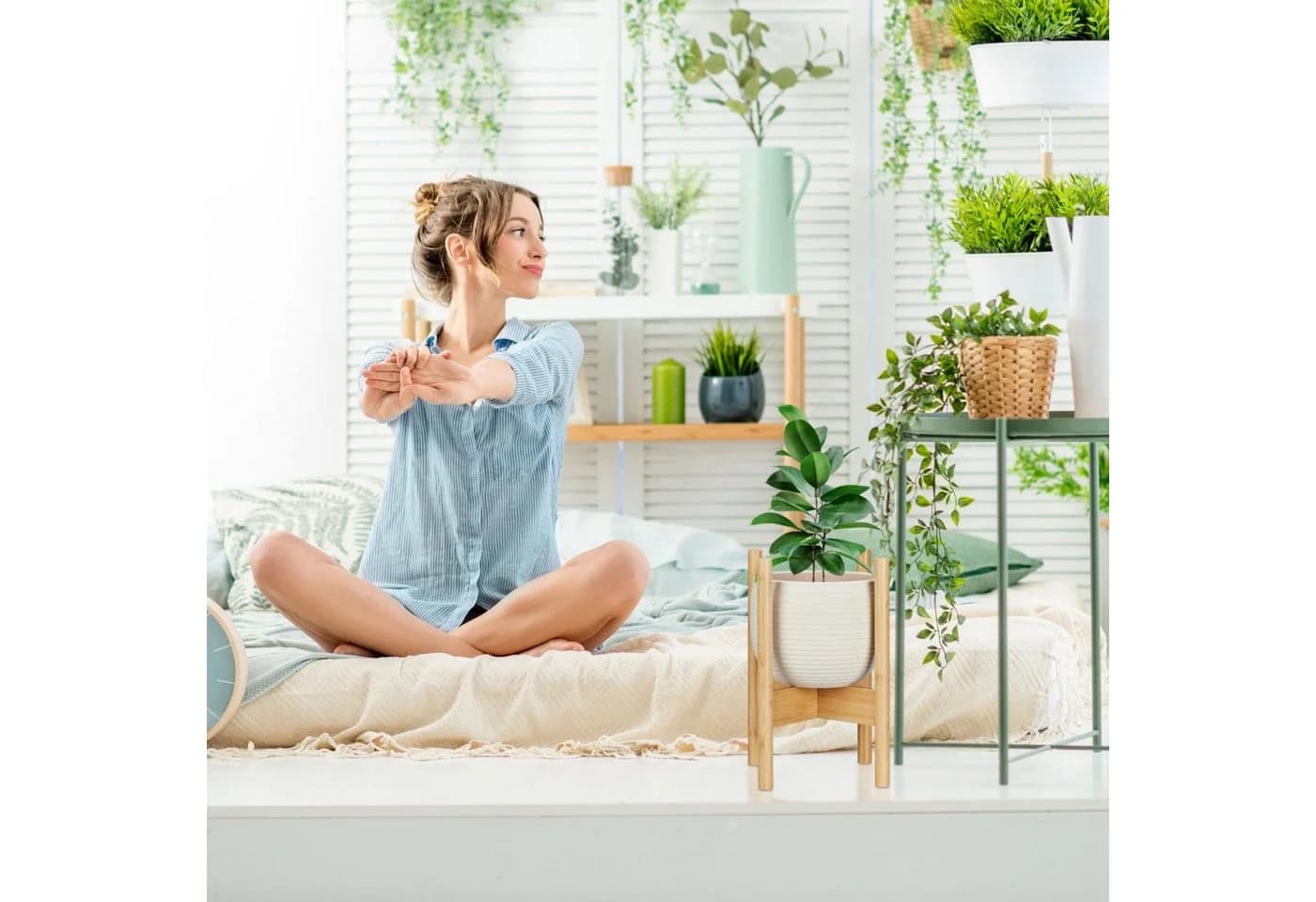 relaxdays Blumenständer Pflanzenständer im 3er Set XL Bambus - Bild 5