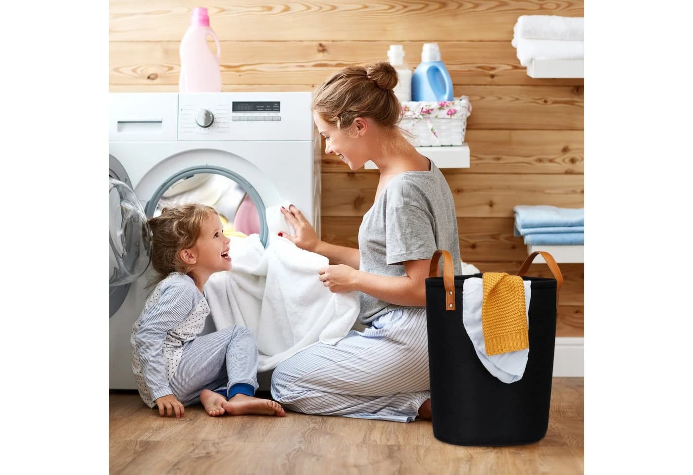 relaxdays Wäschekorb Filz 28 Liter 2er Set Schwarz - Bild 3