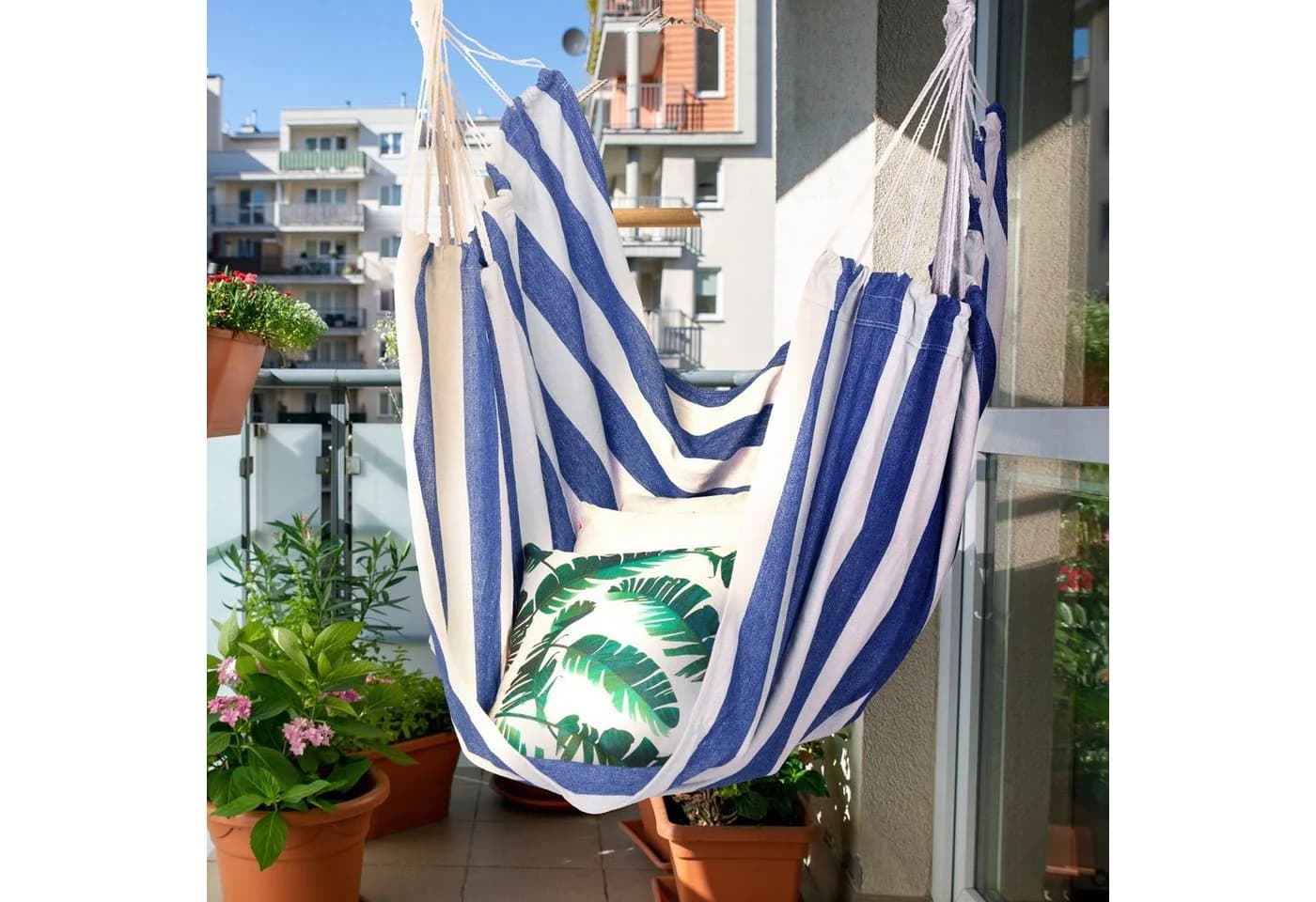 relaxdays Hängesessel mit Streifen Weiß-Blau Hängematte - Bild 5