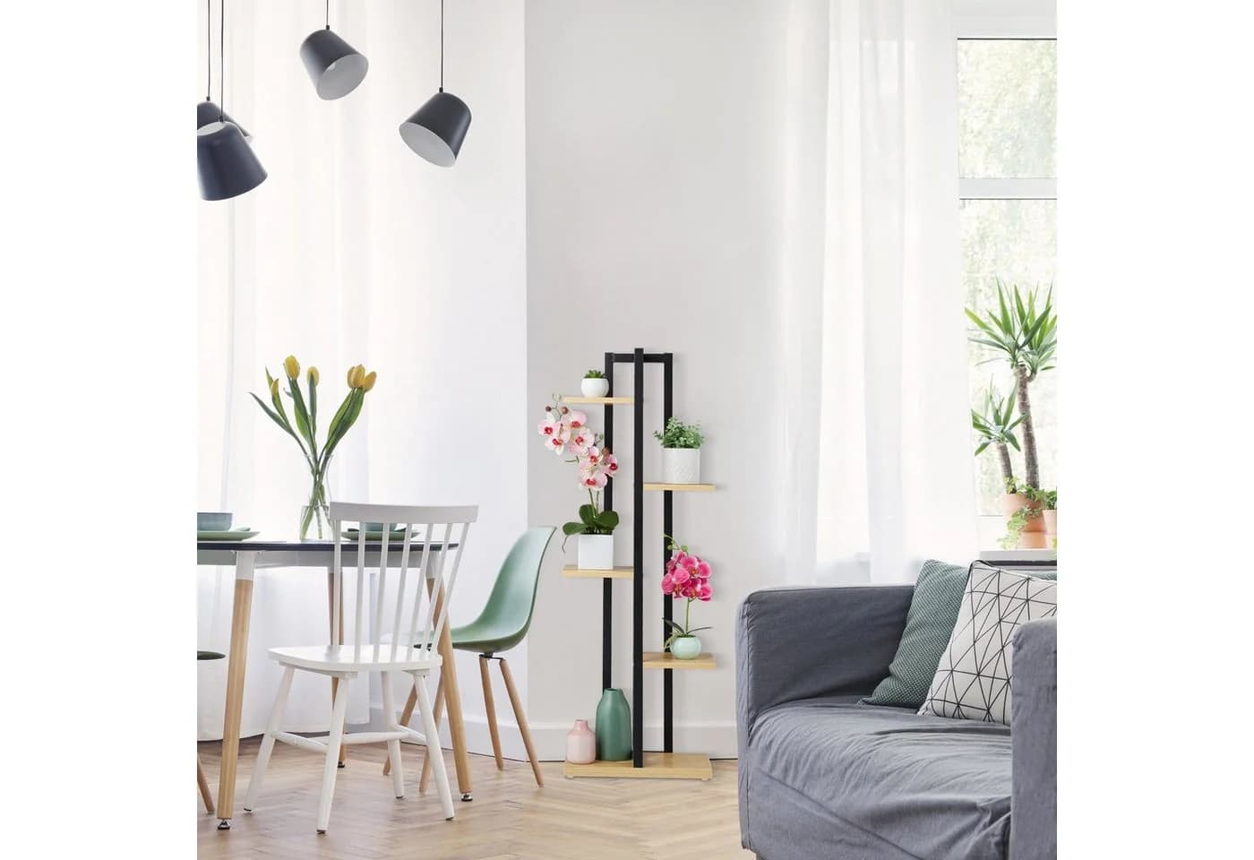 relaxdays Blumenständer Pflanzenregal 5 Ablagen Weiß - Bild 5