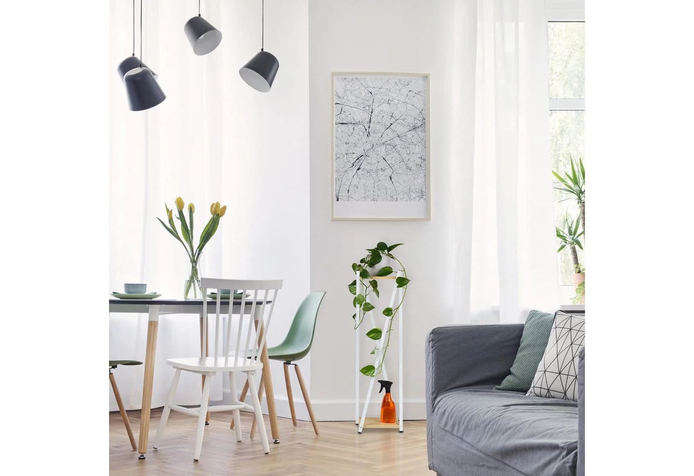 relaxdays Blumenhocker Hoher Blumenständer 2 Etagen Braun/Weiss