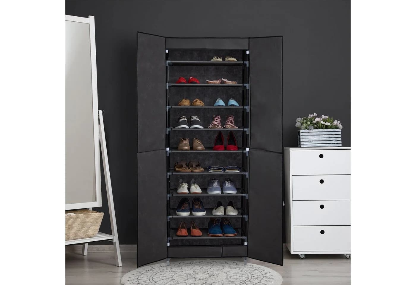 relaxdays Stoffschrank Schuhschrank 30 Paar Anthrazit
