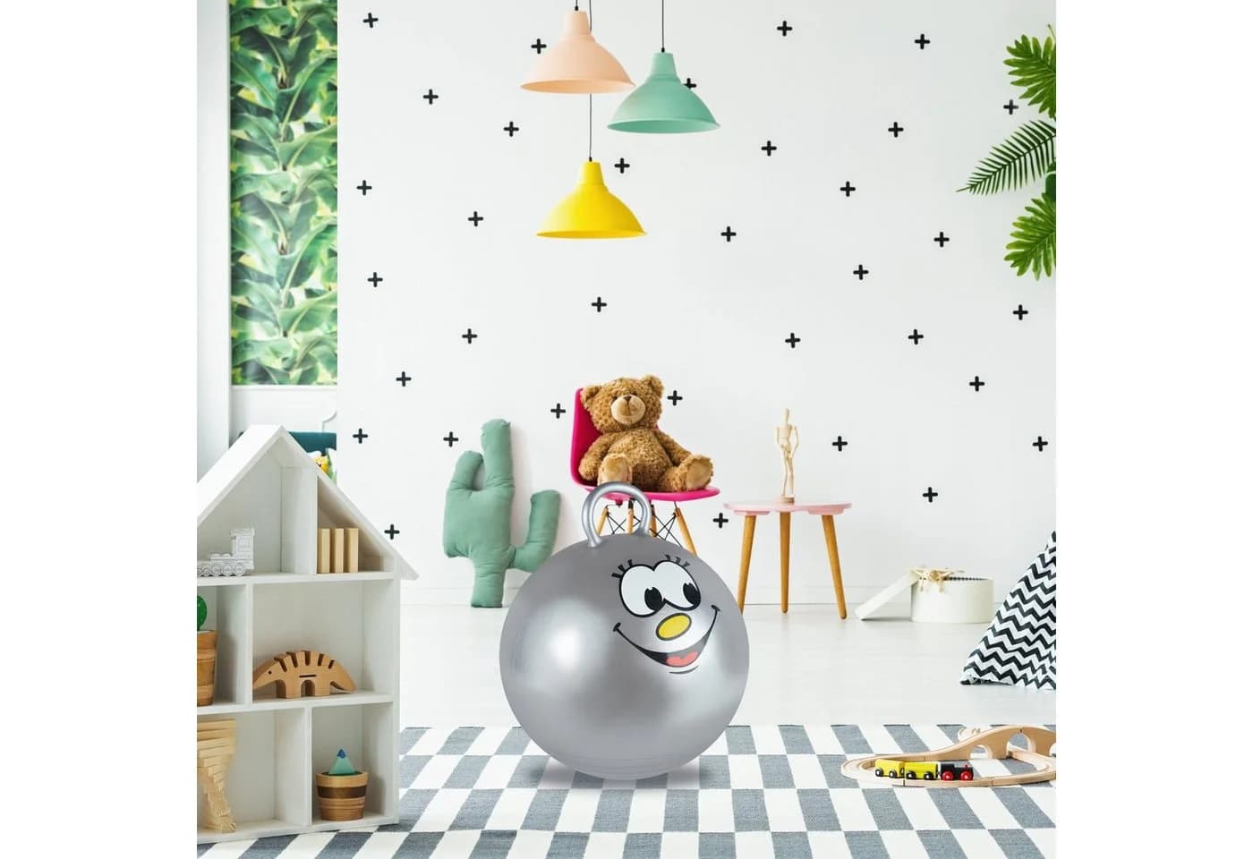 relaxdays Hüpfball für Kind Grau mit Griff