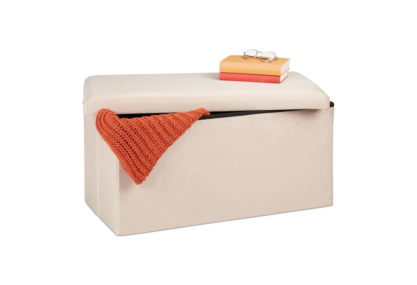 relaxdays Faltbare Samt-Sitzbank mit Stauraum, Creme - Bild 2
