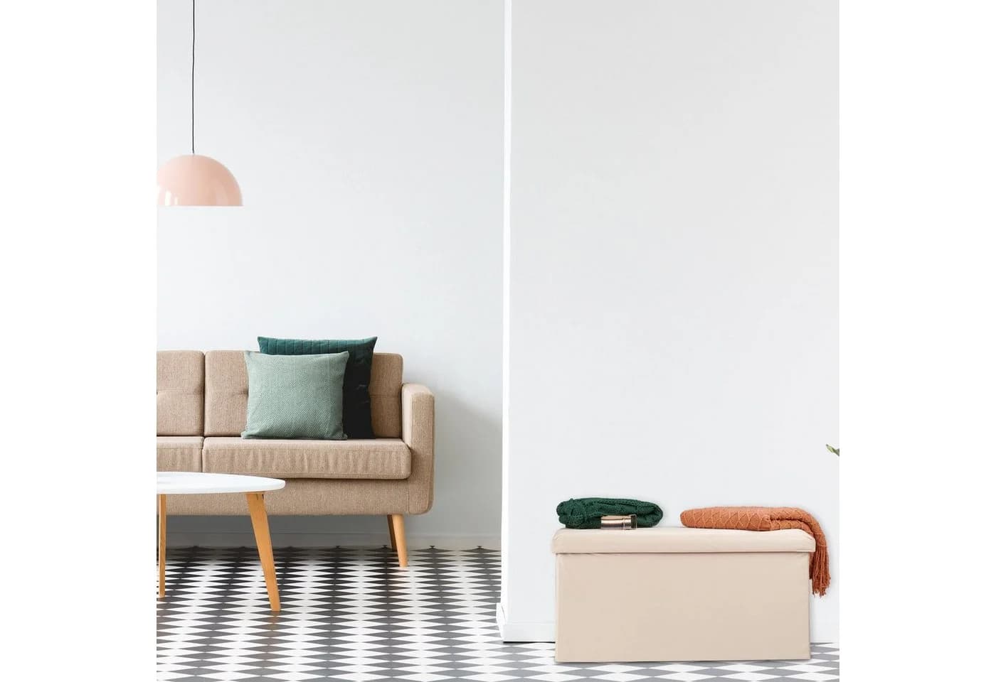 relaxdays Faltbare Samt-Sitzbank mit Stauraum, Creme - Bild 3