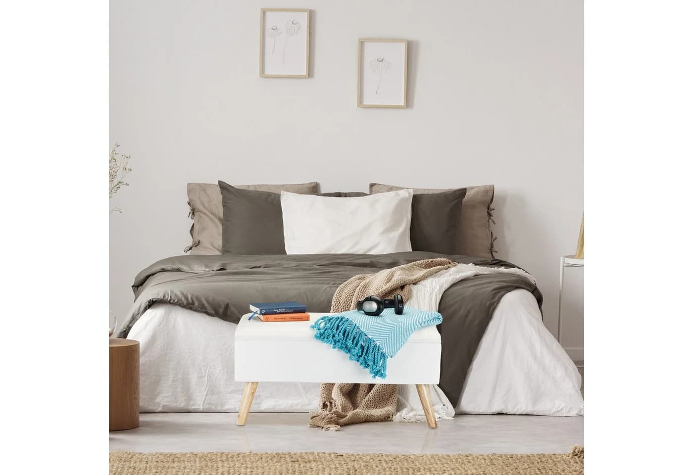 relaxdays Polsterbank Beige mit Stauraum und Holzbeinen - Bild 3