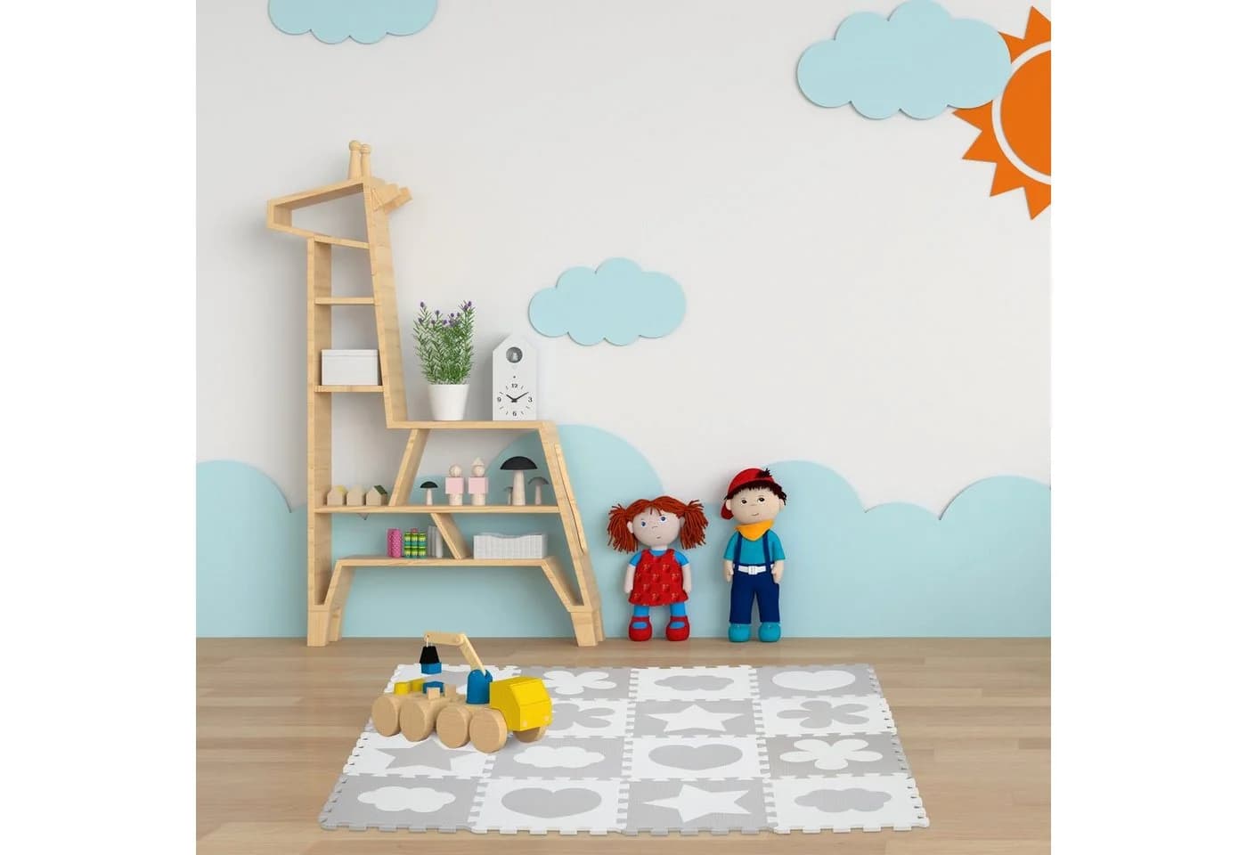 relaxdays Spielmatte 52-tlg. Grau/Weiß mit Motiven
