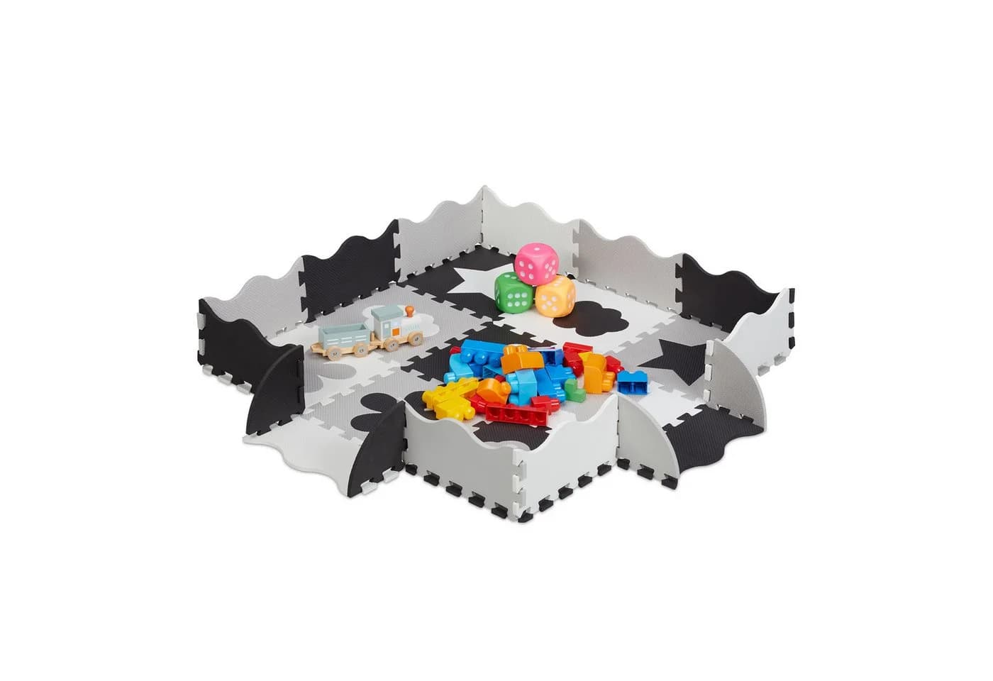 relaxdays Spielmatte 34-tlg. Puzzlematte mit Rand und Motiven Grau - Bild 2