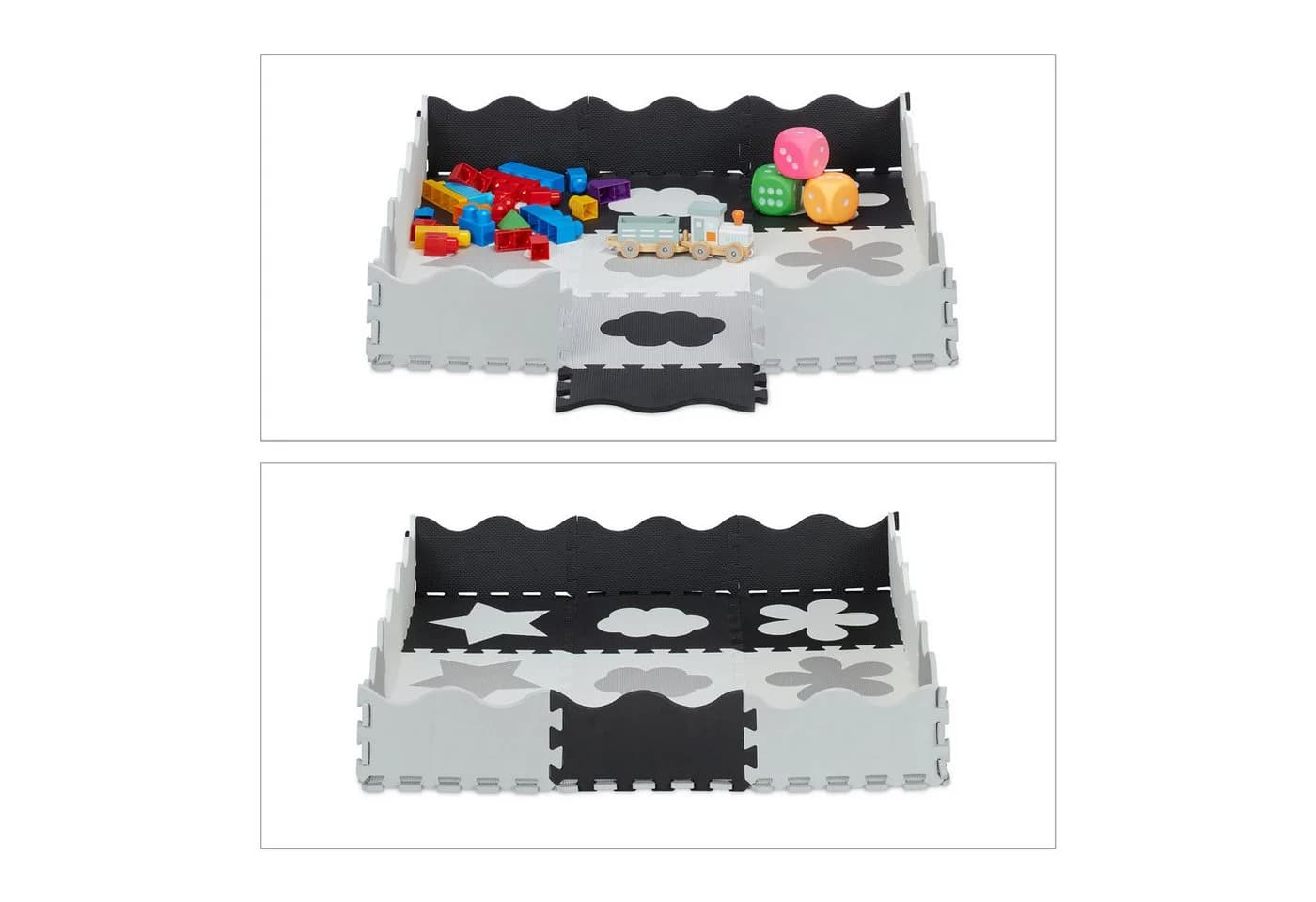 relaxdays Spielmatte 34-tlg. Puzzlematte mit Rand und Motiven Grau - Bild 5