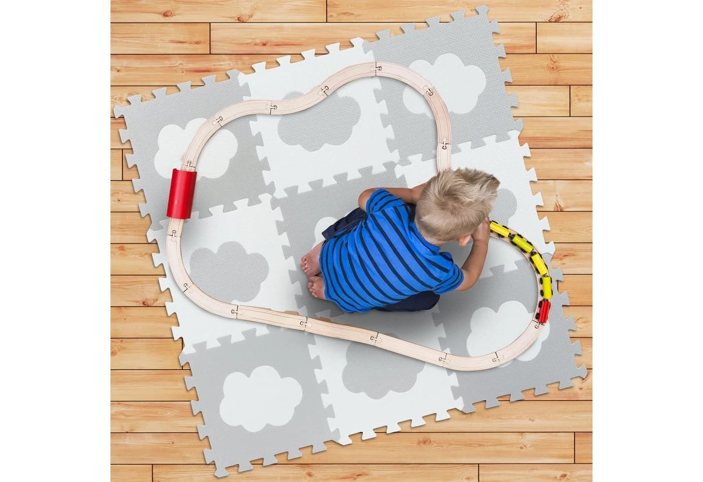 relaxdays Spielmatte 18-tlg. Puzzlematte Wolke Weiss-Grau