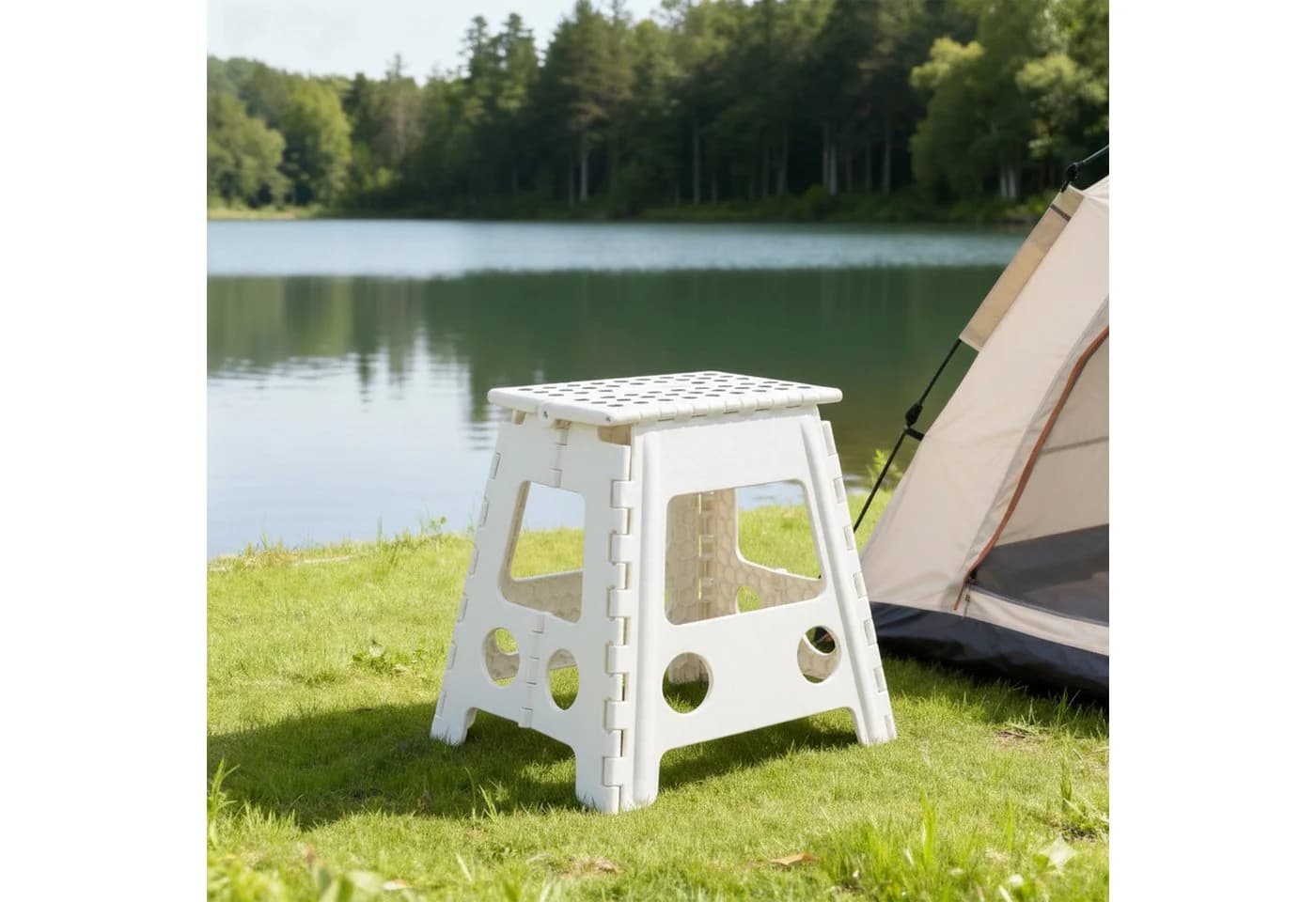 relaxdays Tritthocker Klapphocker faltbar XL Weiß - Bild 3