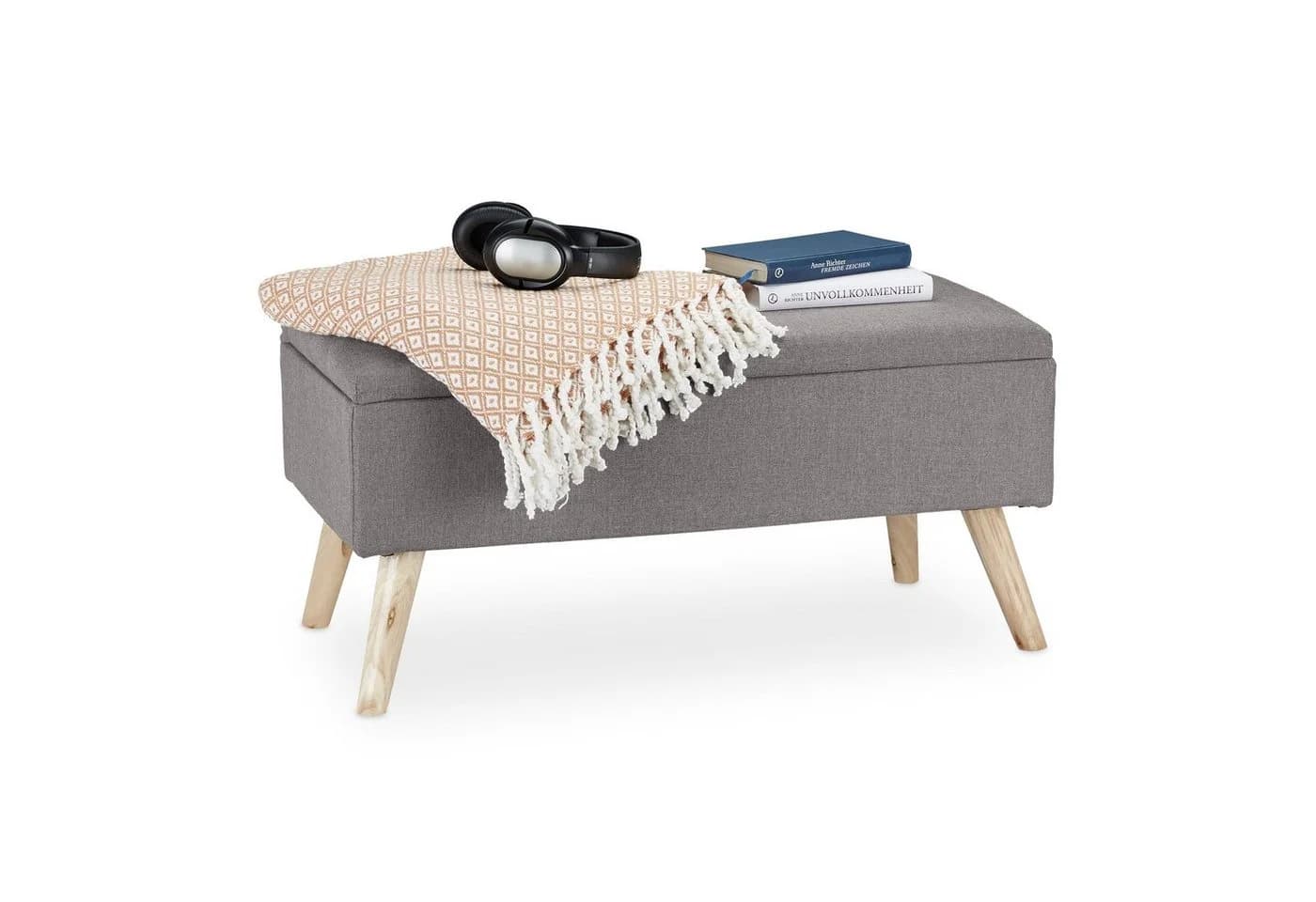 relaxdays Polsterbank mit Stauraum Hellgrau Leinen-Optik - Bild 2