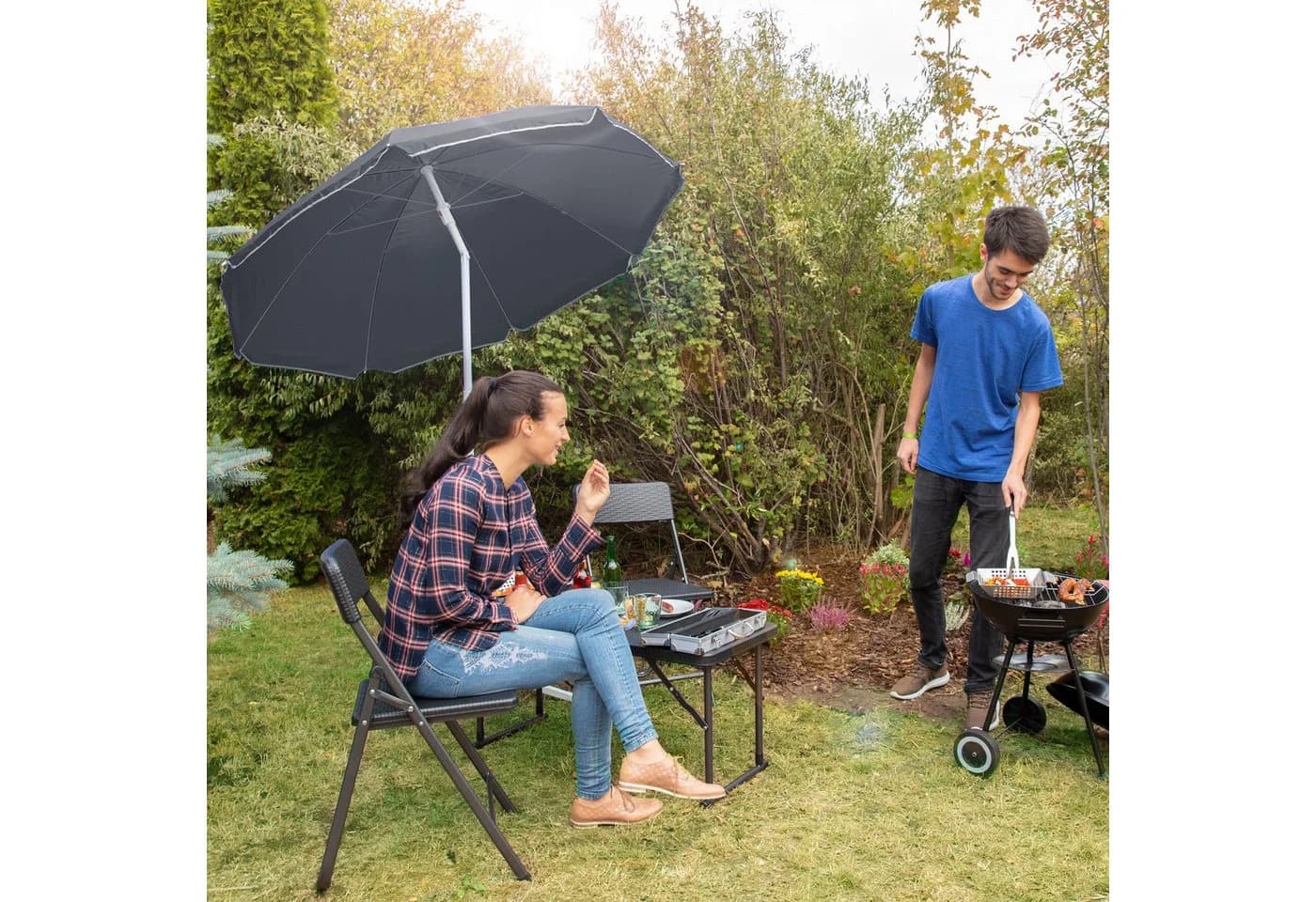 relaxdays Balkonschirm Sonnenschirm 180 cm Grau