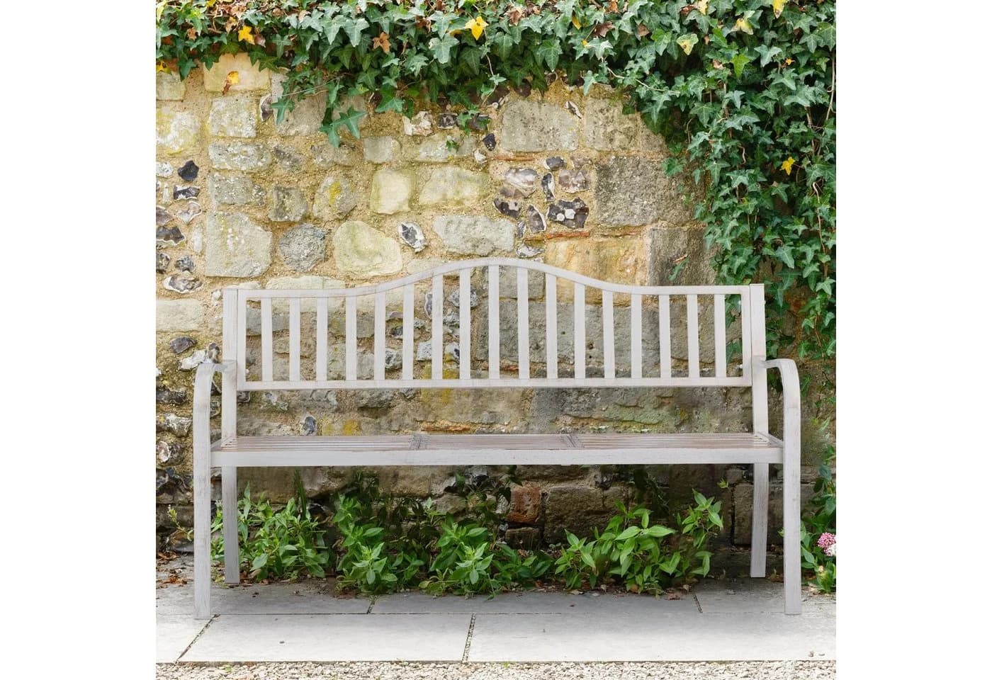 relaxdays Gartenbank mit Klapptisch Weiß-Bronze
