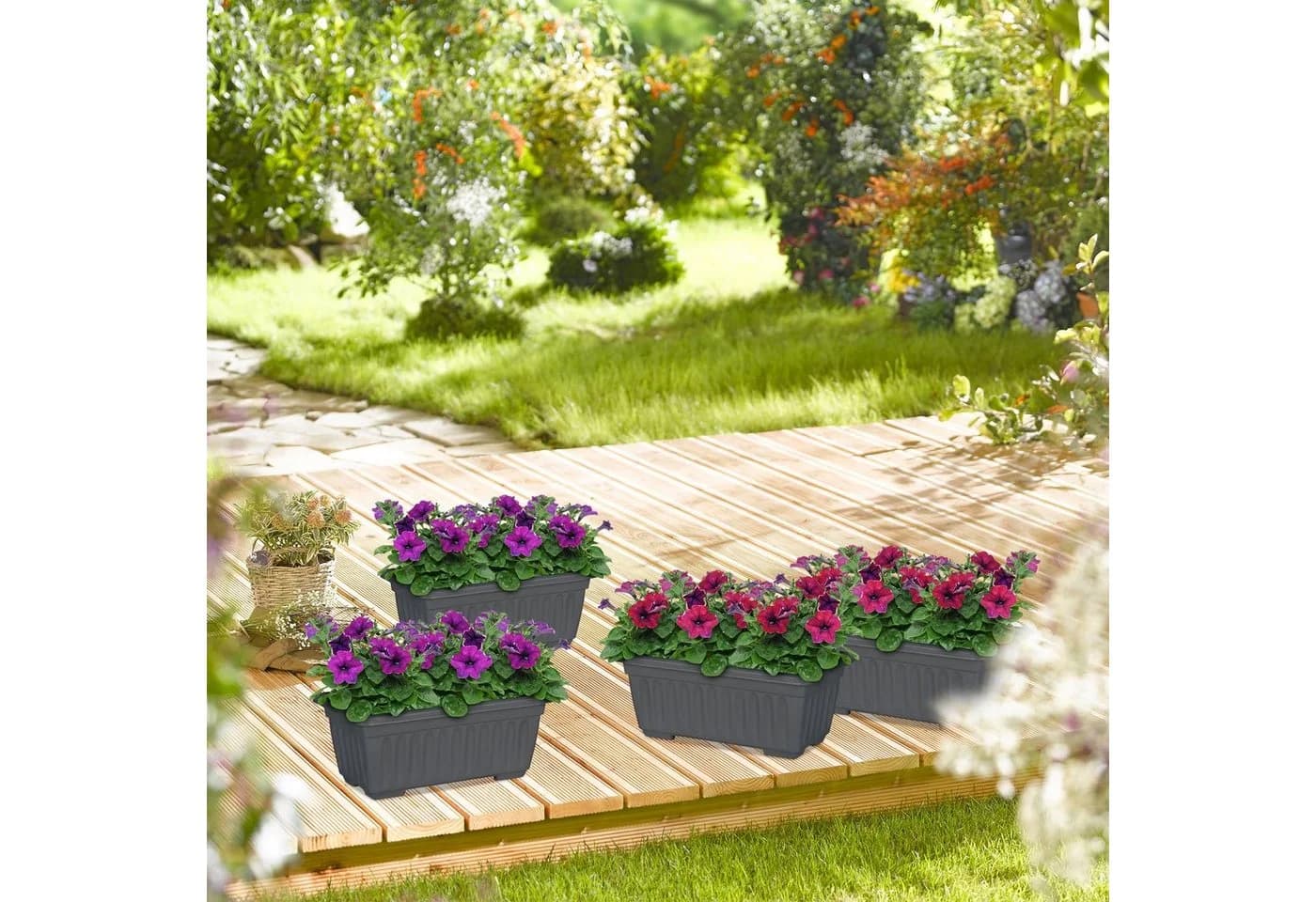 relaxdays Pflanzkübel Blumenkasten 4er Set schmal Anthrazit
