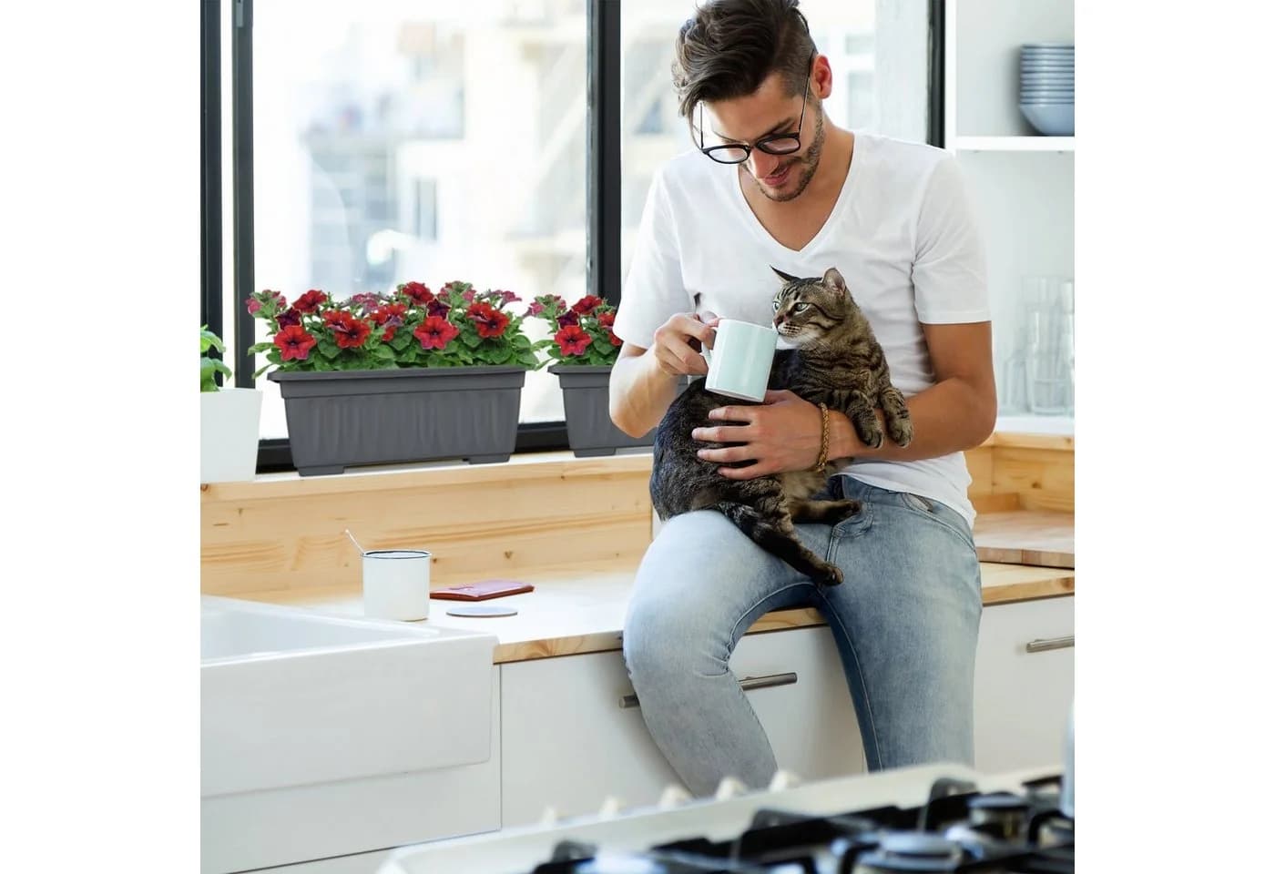 relaxdays Pflanzkübel Blumenkasten 4er Set schmal Anthrazit - Bild 5