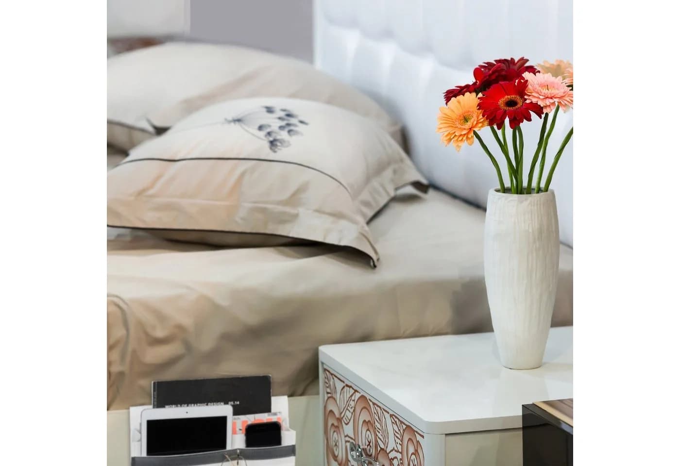 relaxdays Betttasche mit Klettverschluss Hellgrau Filz Organizer - Bild 5