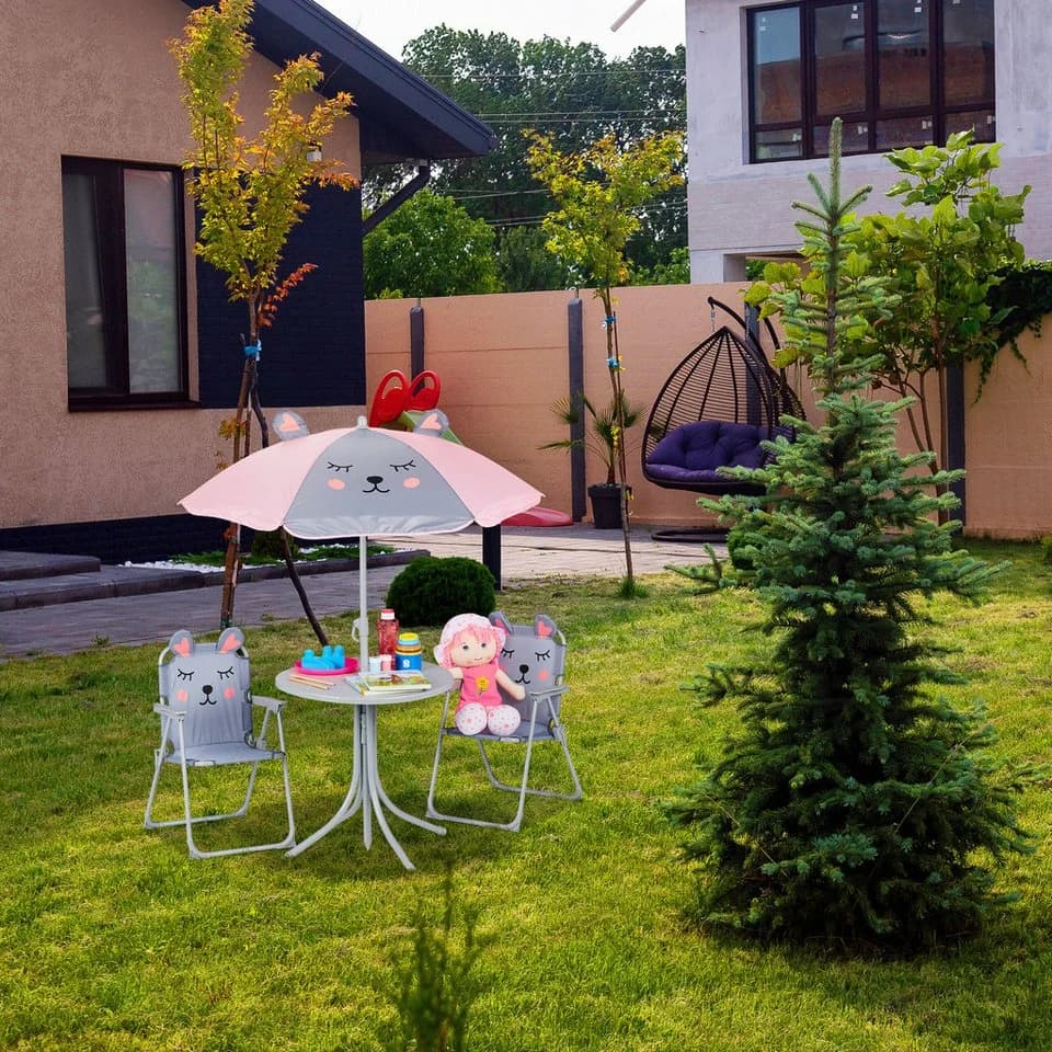 relaxdays Garten-Kindersitzgruppe mit Schirm, blau, Tier-Design - Bild 3