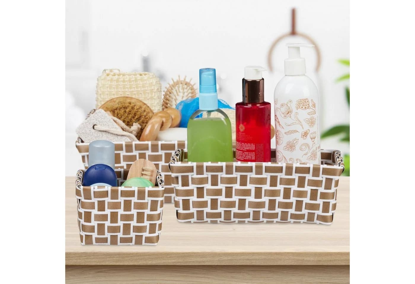 relaxdays Aufbewahrungskorb 4er Set geflochte Weiss-braun