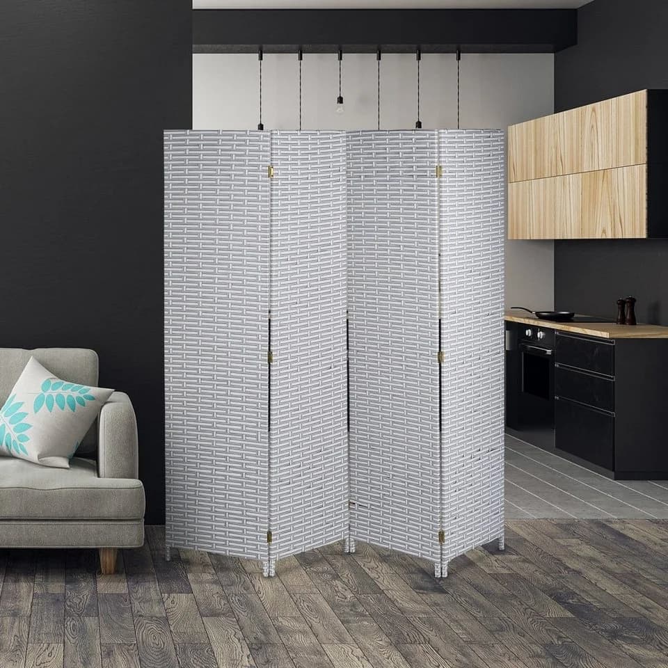 relaxdays Paravent Raumteiler 4 teilig, Weiss-Grau