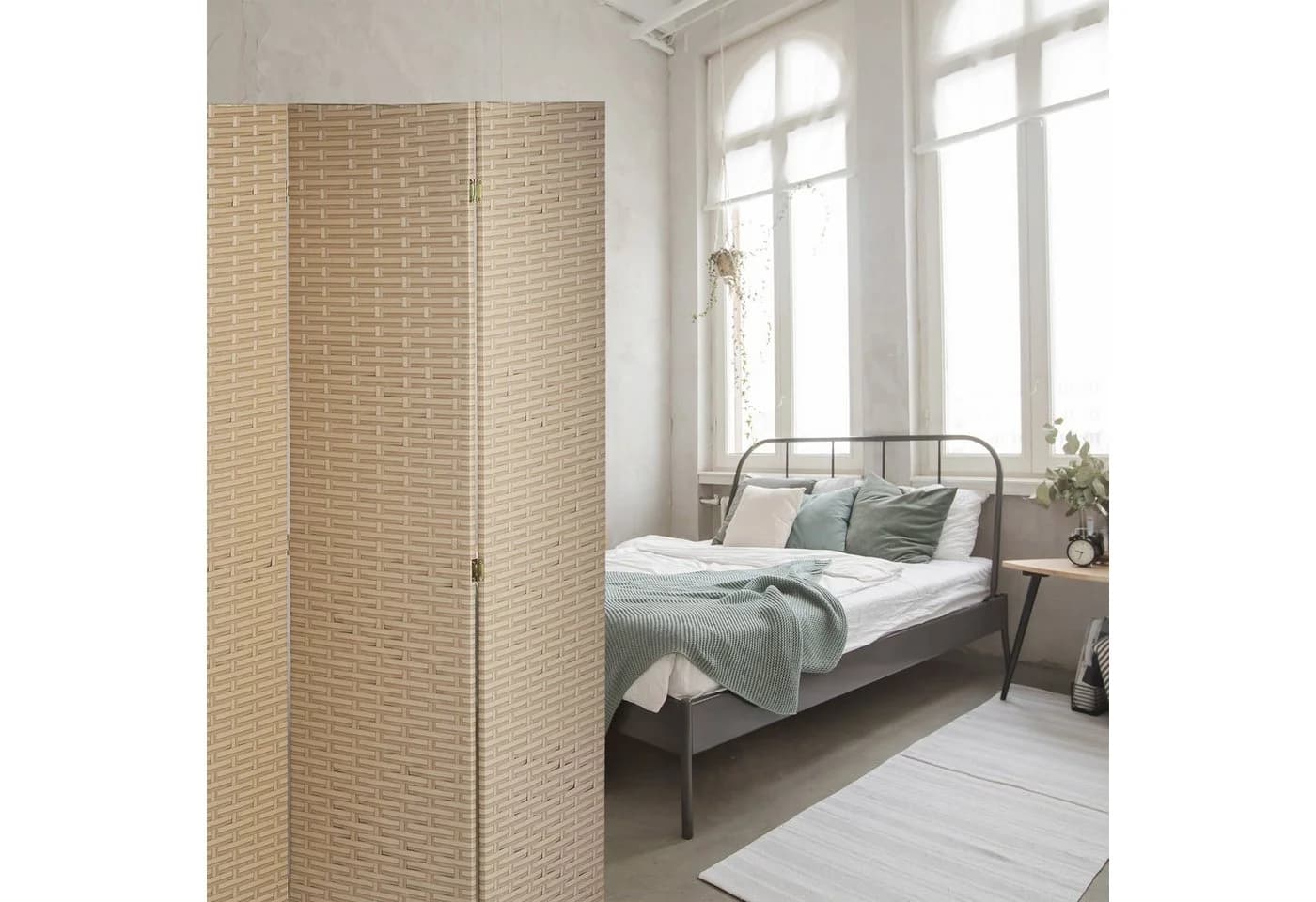 relaxdays Paravent Raumteiler 4 teilig, Weiss-Grau - Bild 5